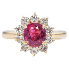 Yellow Gold 1.15ct Ruby Diamond Halo Ring GIA