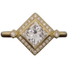 Yellow Gold 1.31 Carat Princess Diamond Halo Engagement Ring