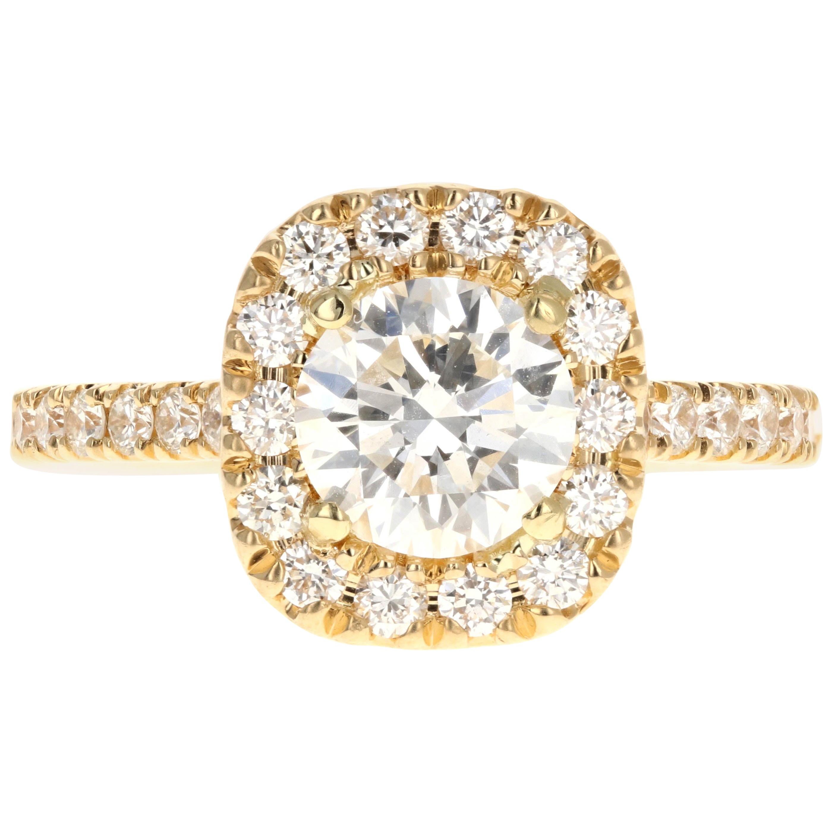 Yellow Gold 1.31 Carat Round Brilliant Cut Diamond Engagement Ring