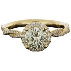 Yellow Gold 1.34 Carat Round Diamond Halo Engagement Ring