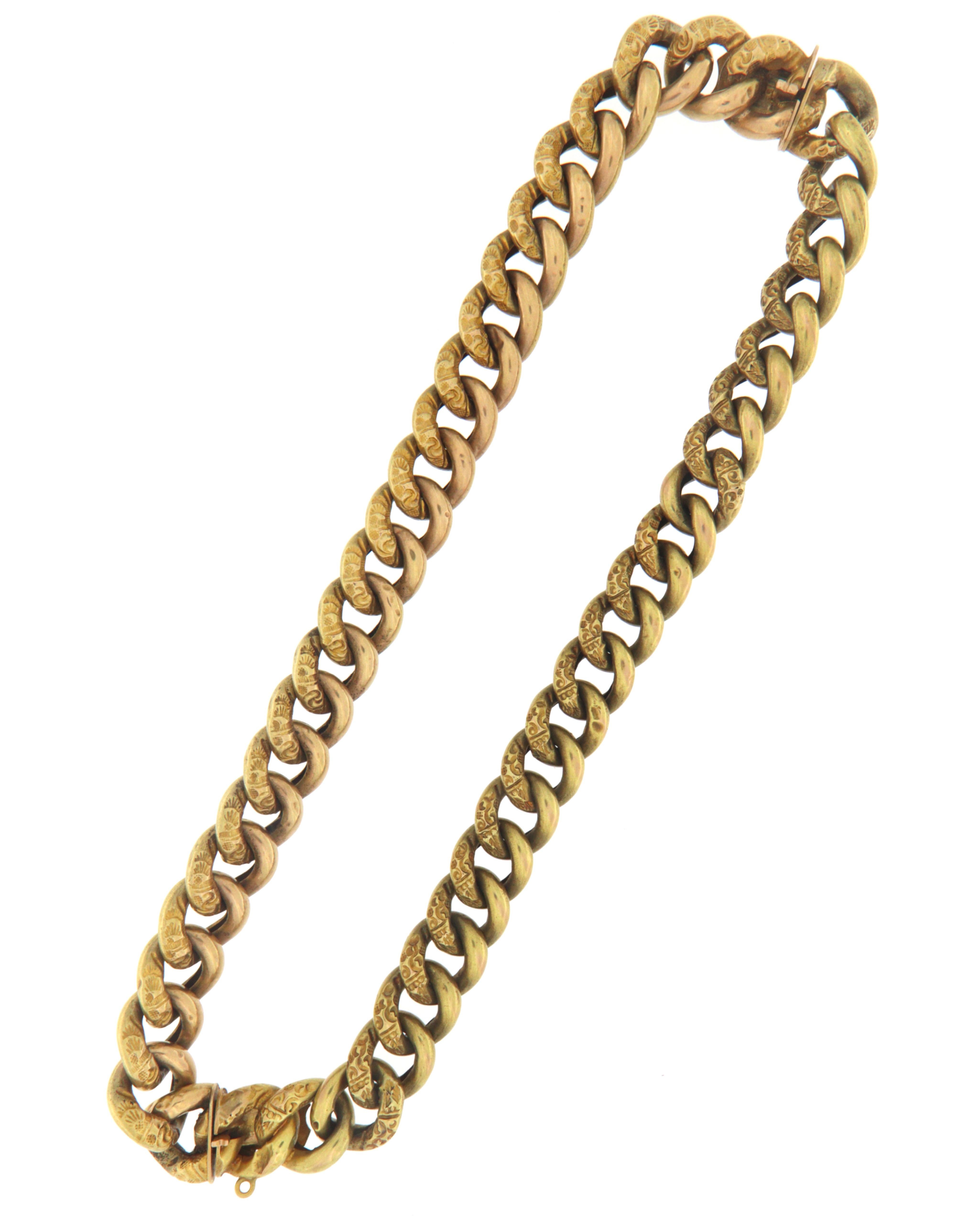 Grumetta Halskette des achtzehnten Jahrhunderts in den siebziger Jahren vollständig von Hand durch erfahrene italienische Handwerker in 14 Karat Gelbgold mit doppelter Schließe, die die Möglichkeit, die Kette in zwei Armbänder zu verwandeln gibt