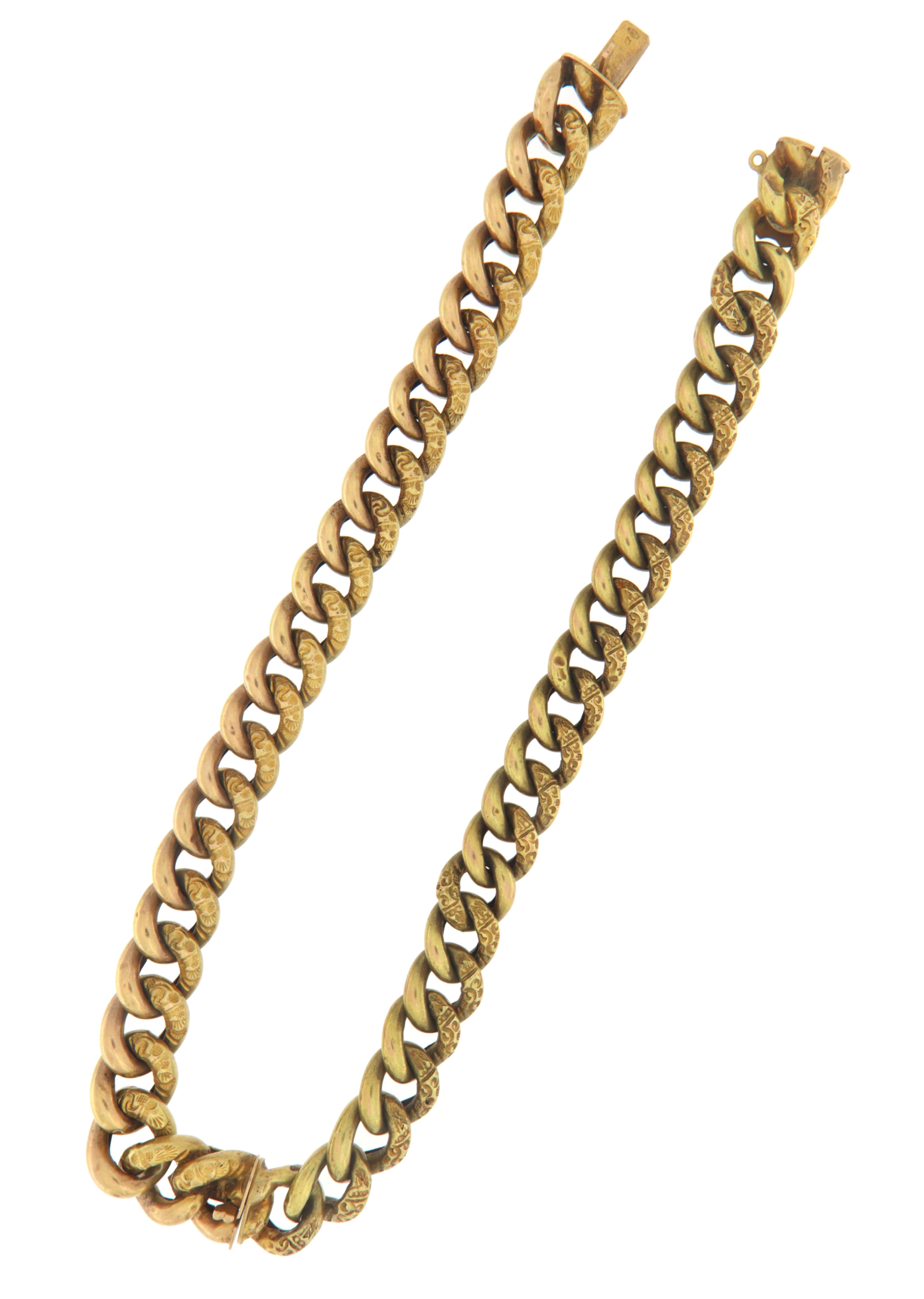 Artisan Yellow Gold 14 Carat Curb Chain Necklace For Sale