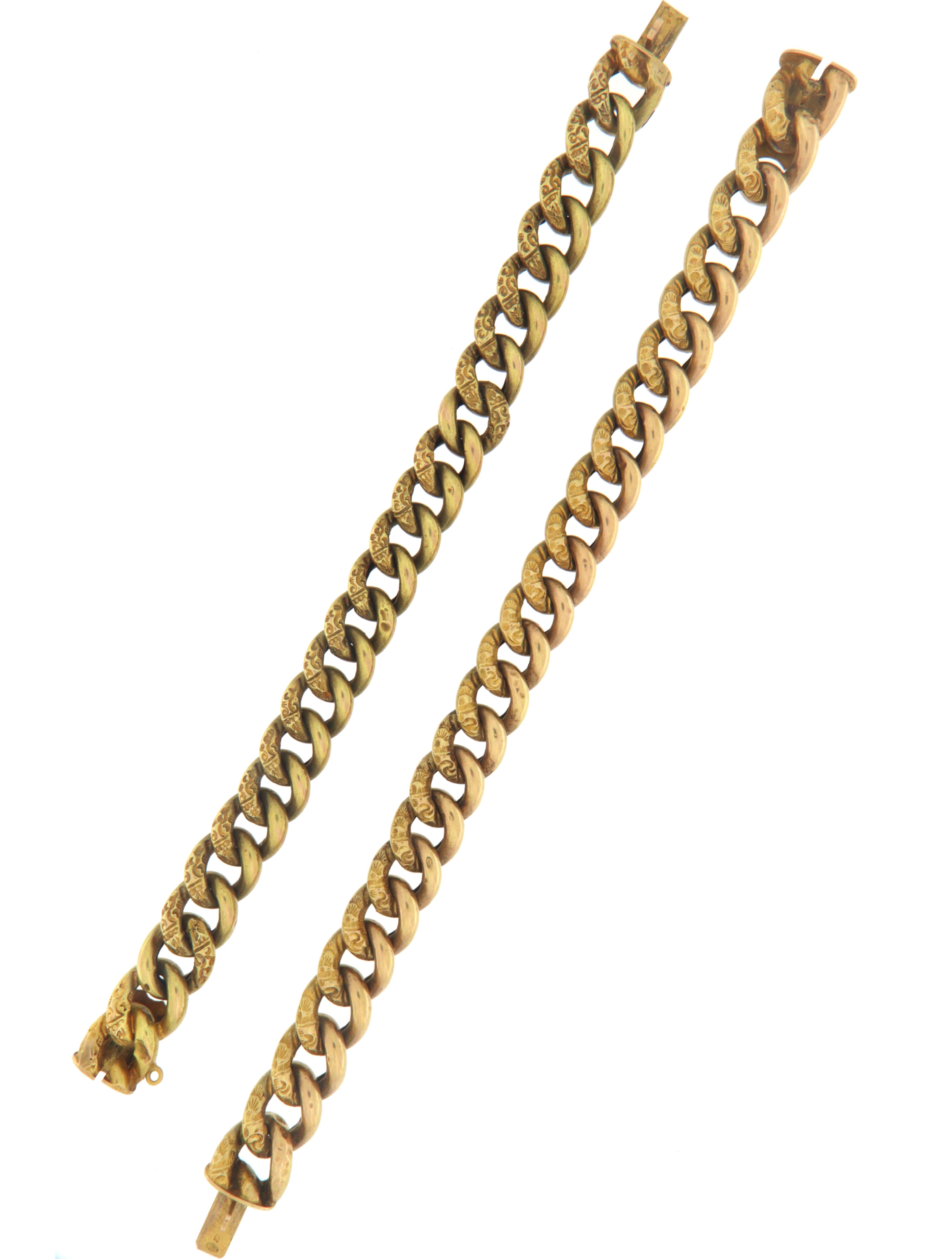 Gelbgold 14 Karat Halskette mit gebogenen Gliedern für Damen oder Herren im Angebot