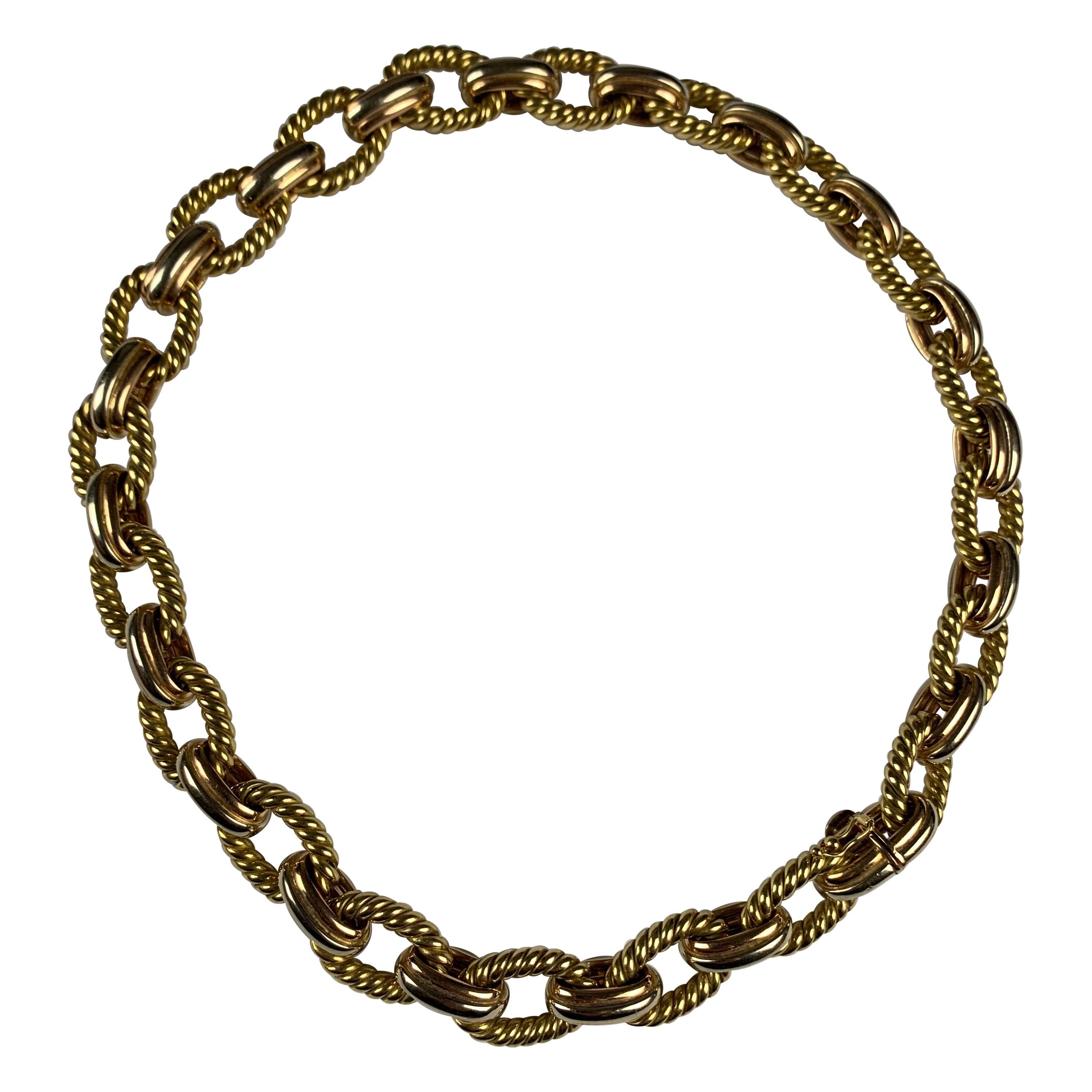 Yellow Gold 18 Carat 3 Color Curb, Rope Necklace