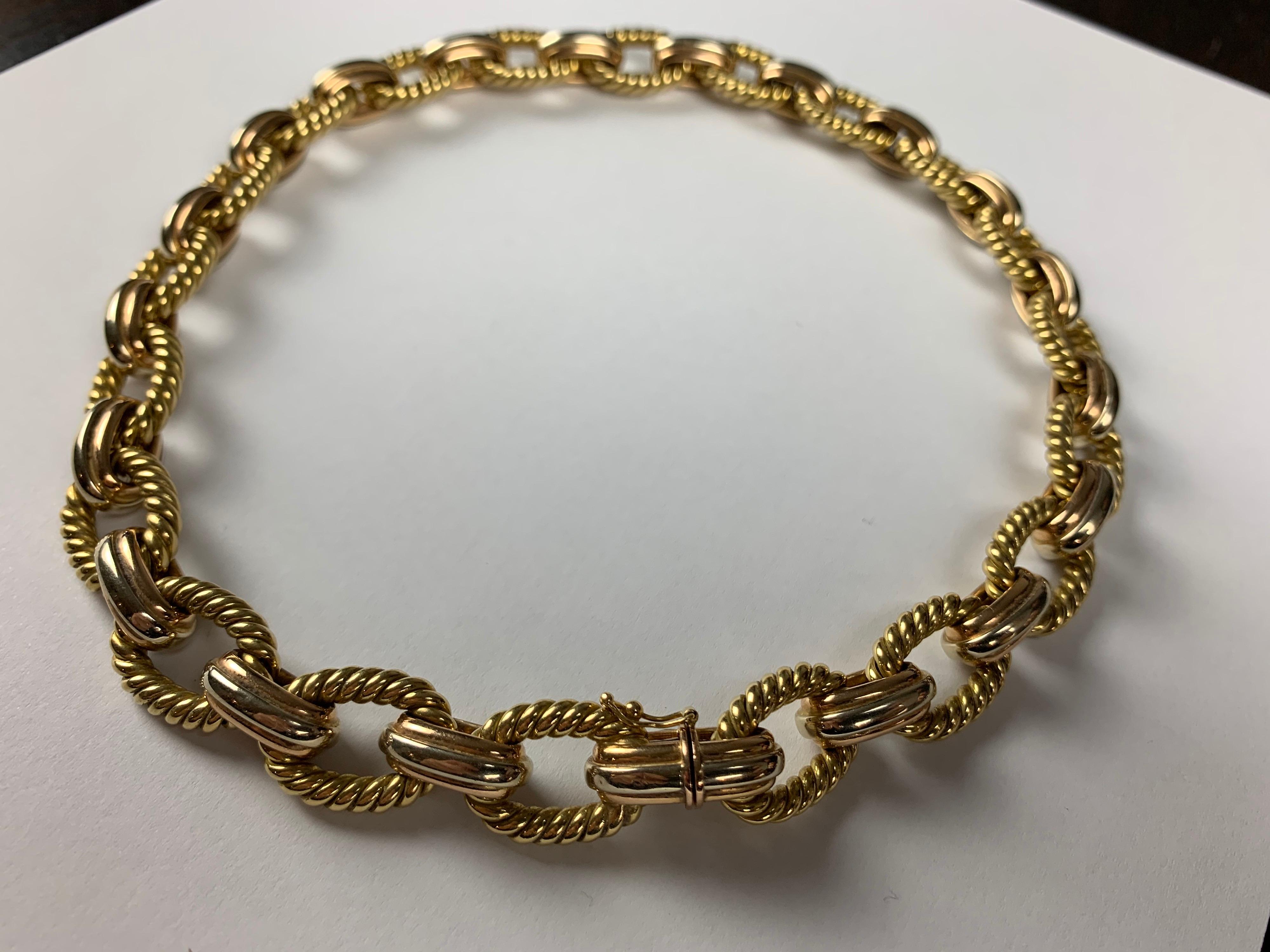 1980`s 18 Carat Yellow Gold 3 Colour Curb - Rope Necklace