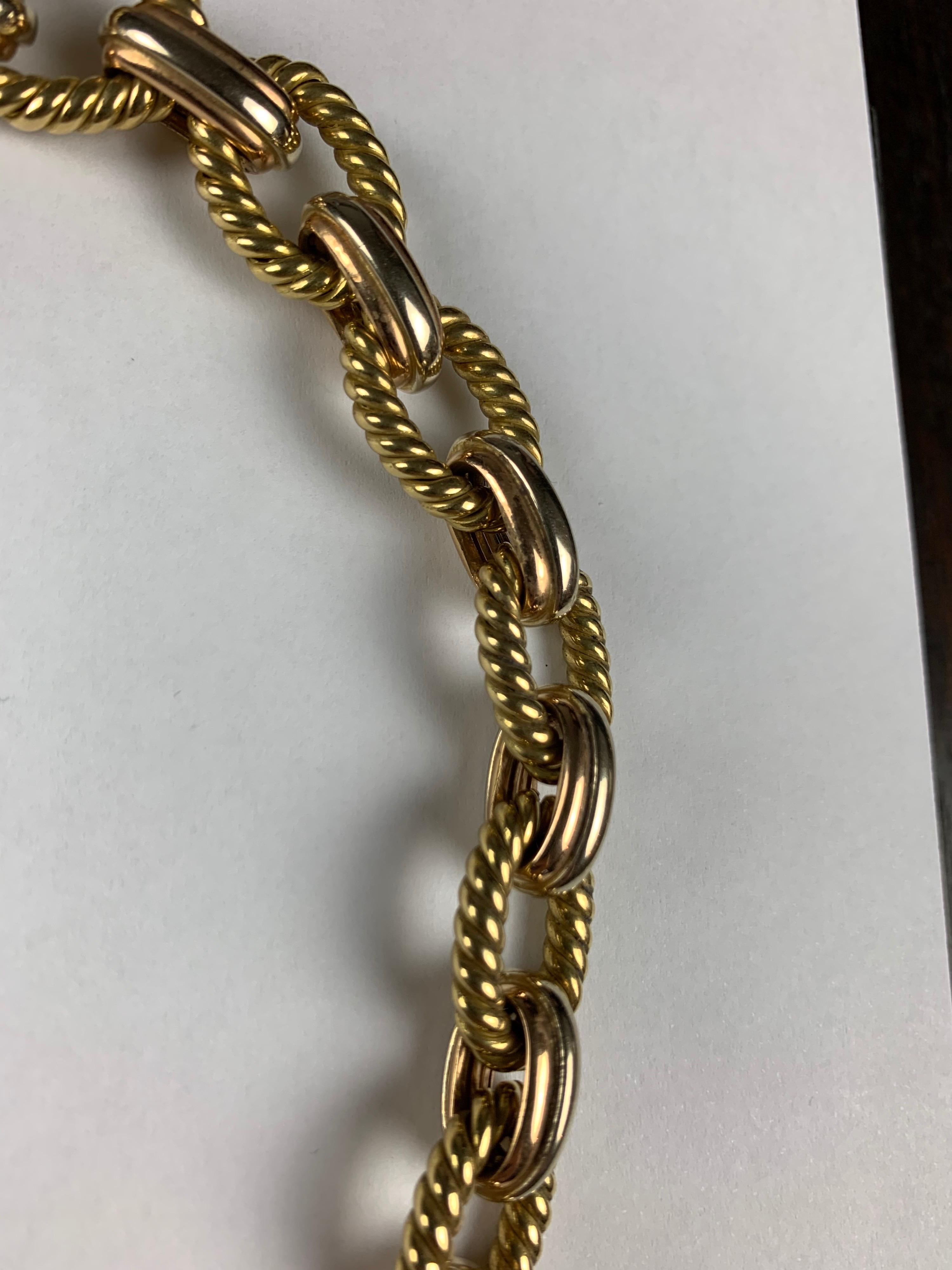 Modern Yellow Gold 18 Carat 3 Color Curb, Rope Necklace
