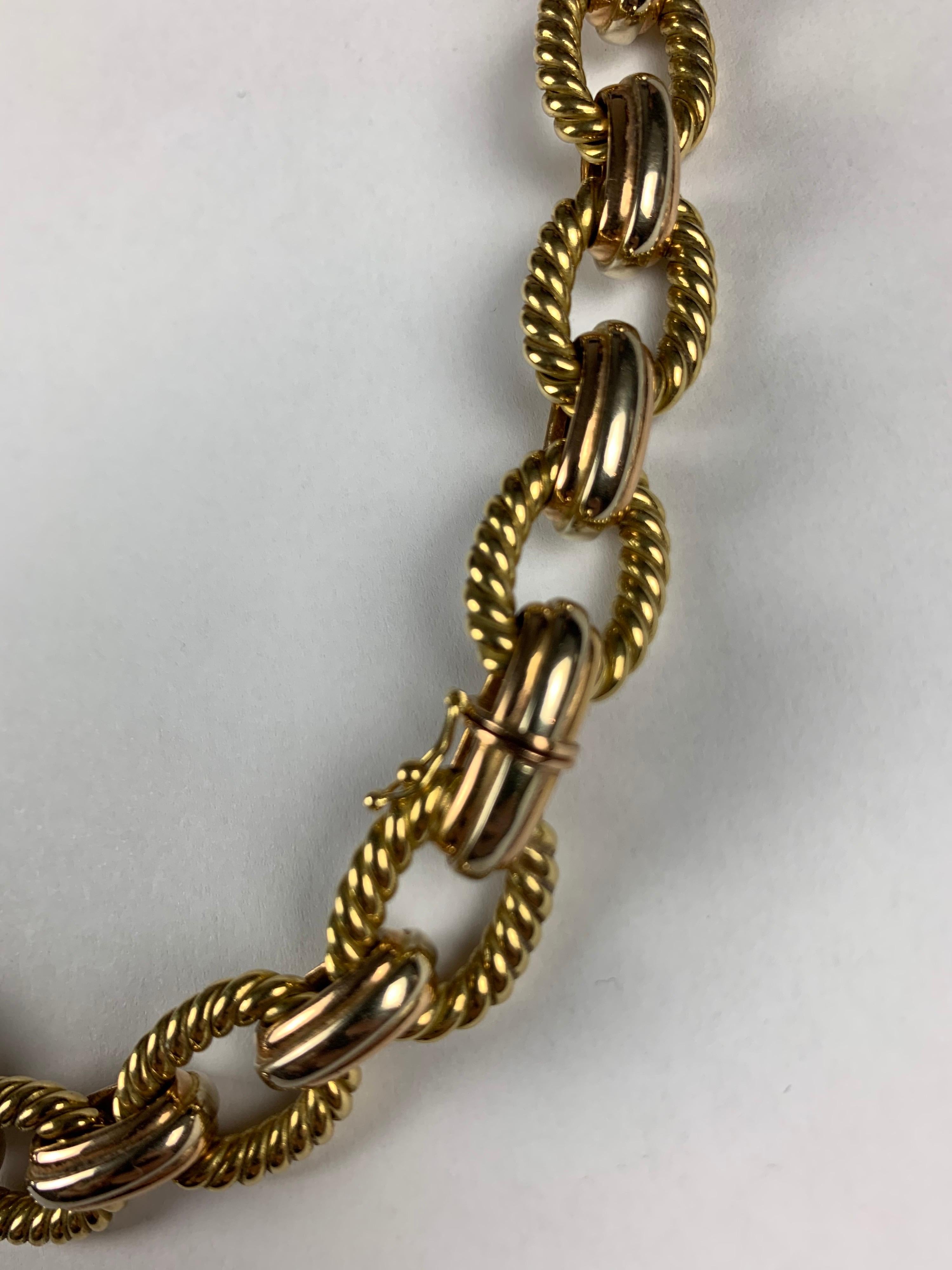Women's Yellow Gold 18 Carat 3 Color Curb, Rope Necklace