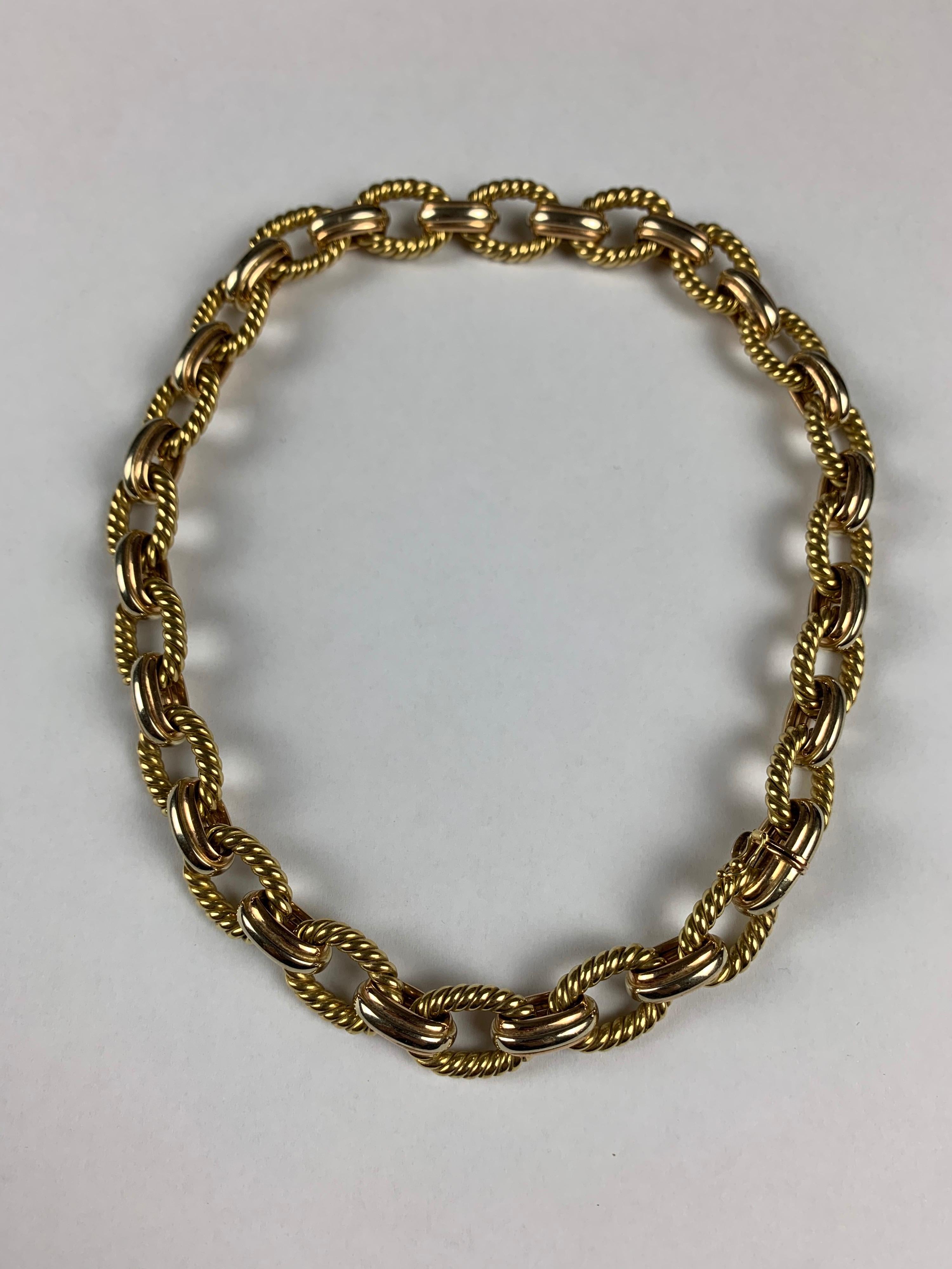 Yellow Gold 18 Carat 3 Color Curb, Rope Necklace 1