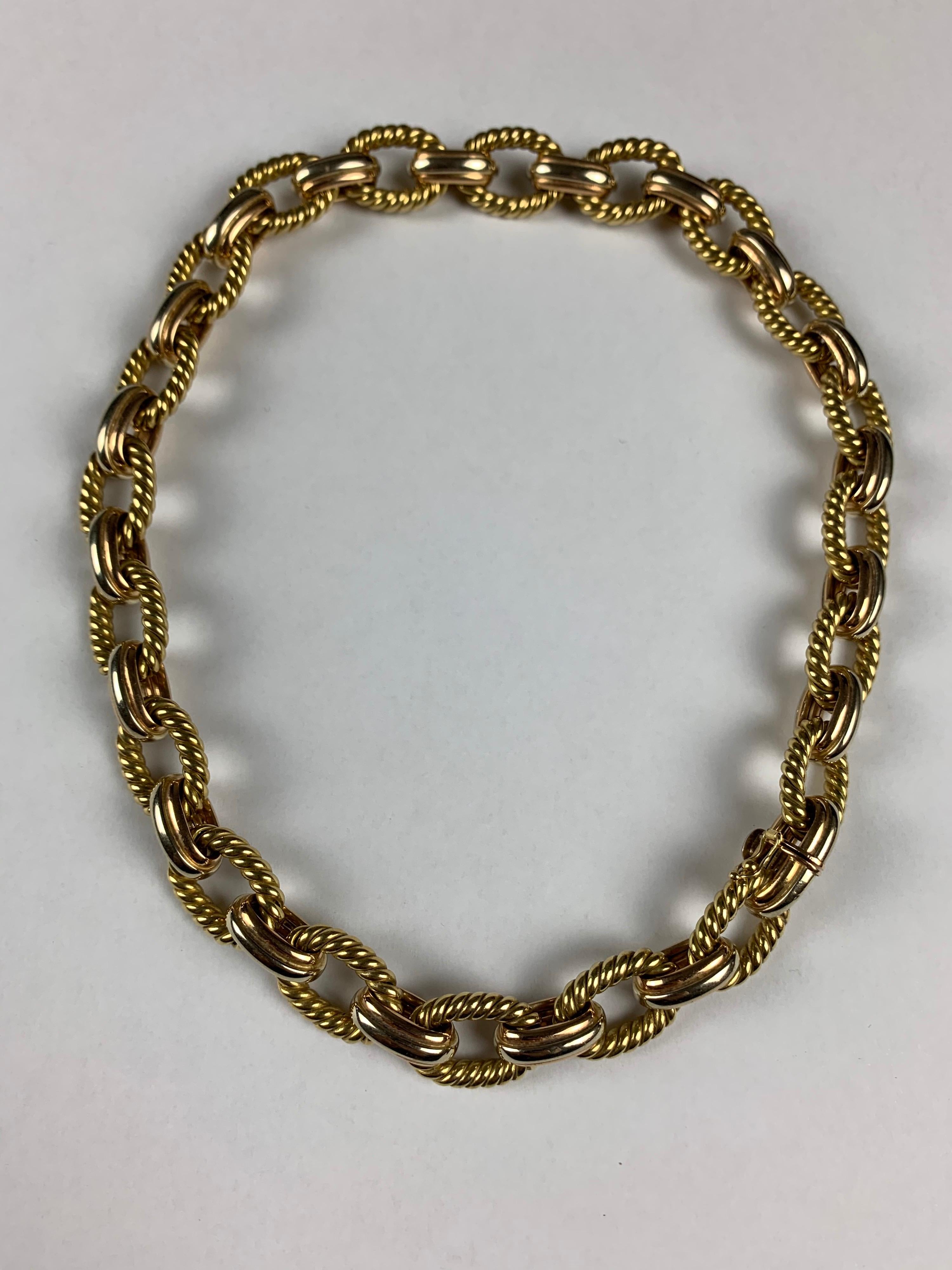 Yellow Gold 18 Carat 3 Color Curb, Rope Necklace 2