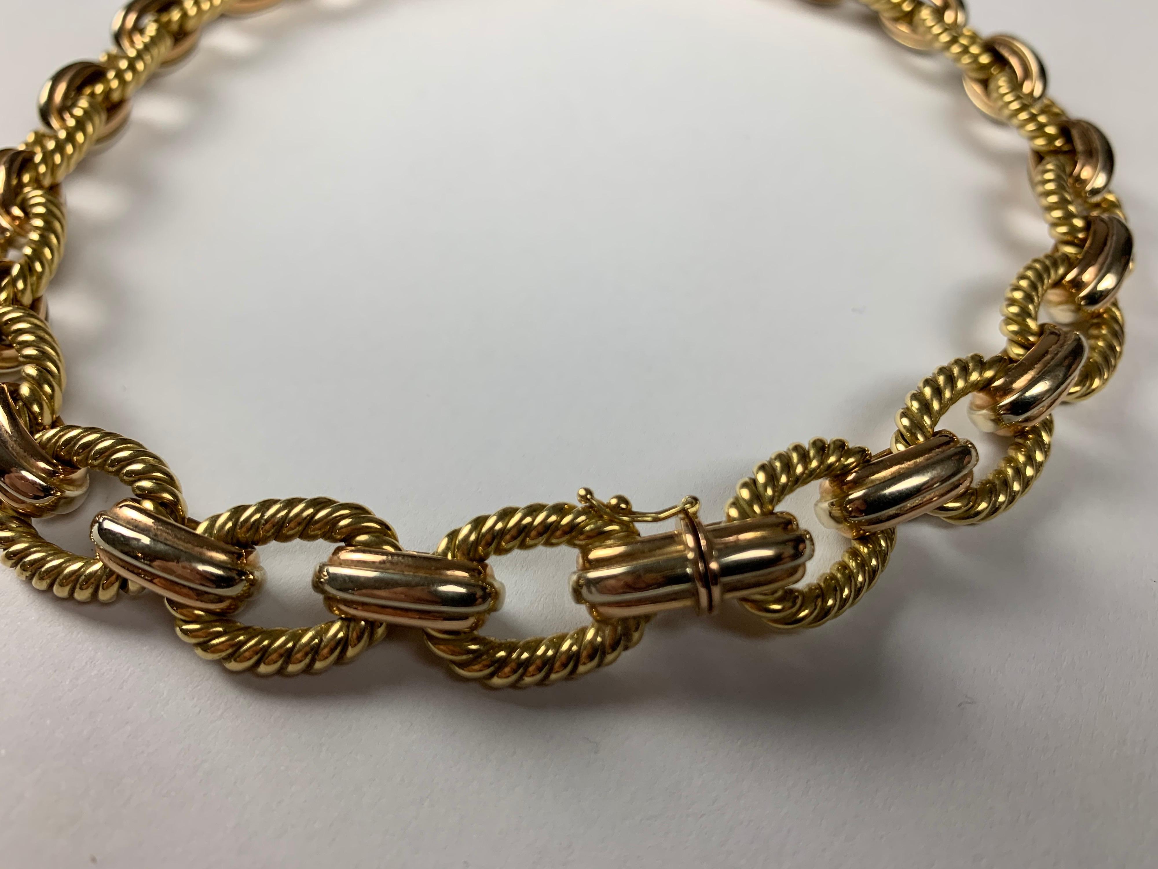 Yellow Gold 18 Carat 3 Color Curb, Rope Necklace 3