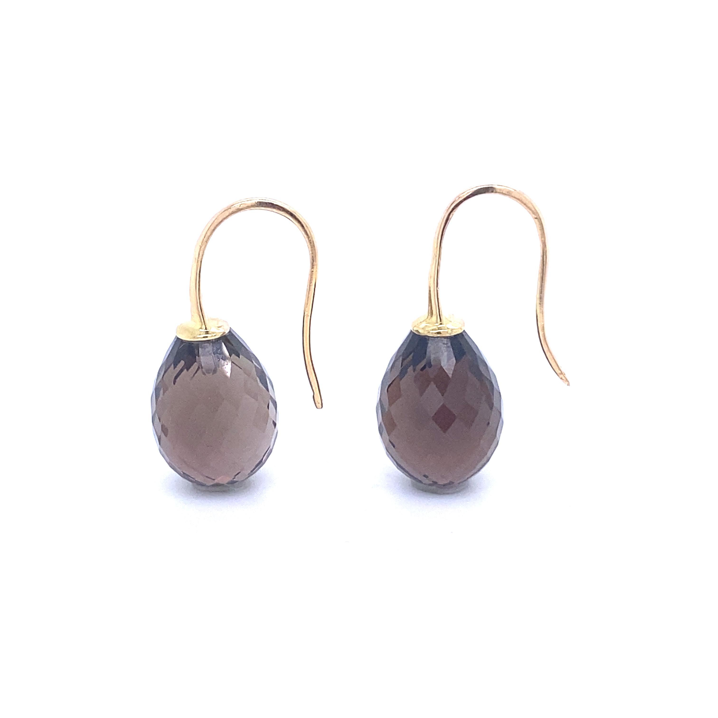 Bead Yellow Gold 18 Carats and Smoky Quartz Earrings For Sale