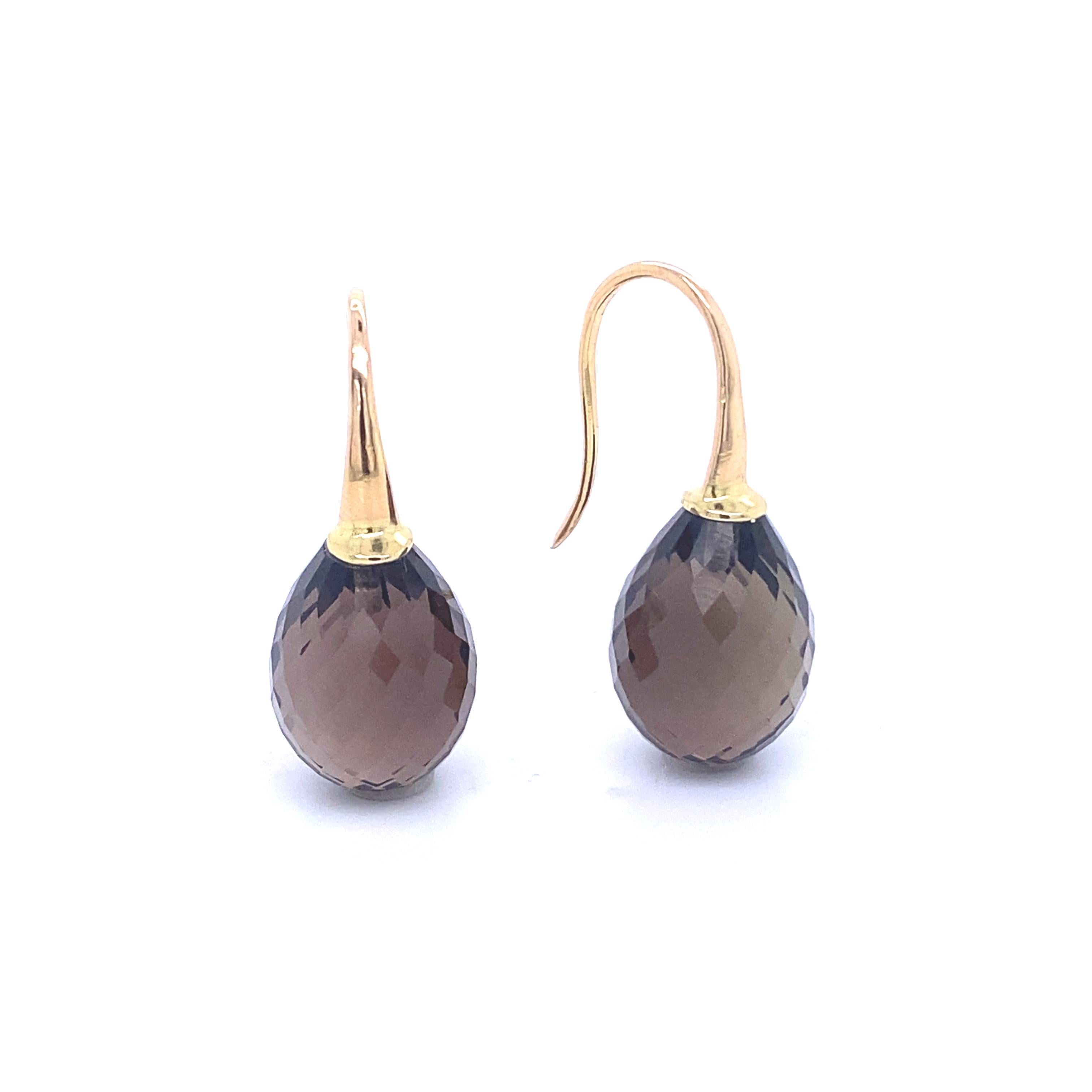 Yellow Gold 18 Carats and Smoky Quartz Earrings In New Condition For Sale In Vannes, FR