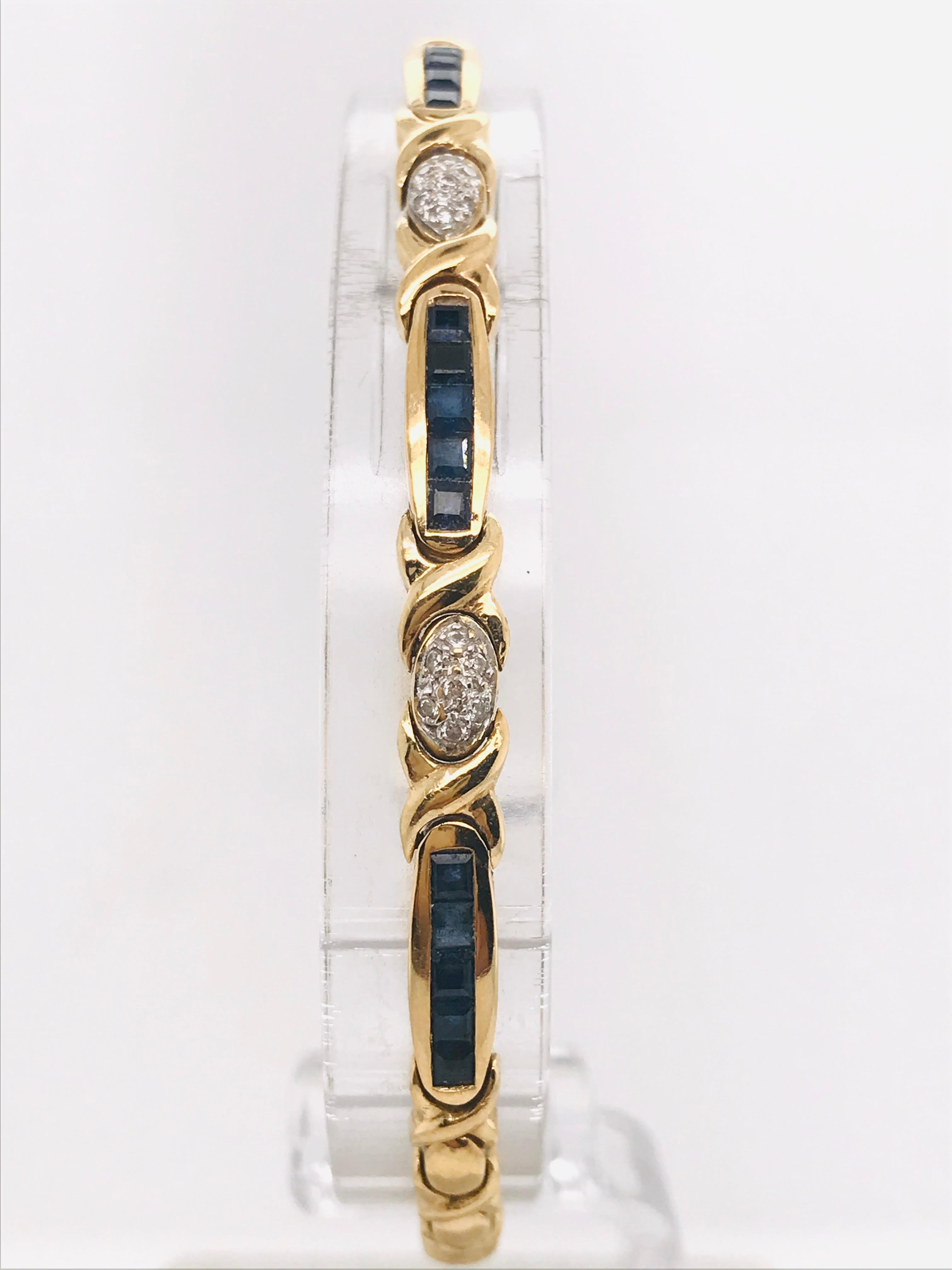 Yellow Gold 18 Carats Bracelet With Saphirres and Diamonds 
Good quality antique bracelet
