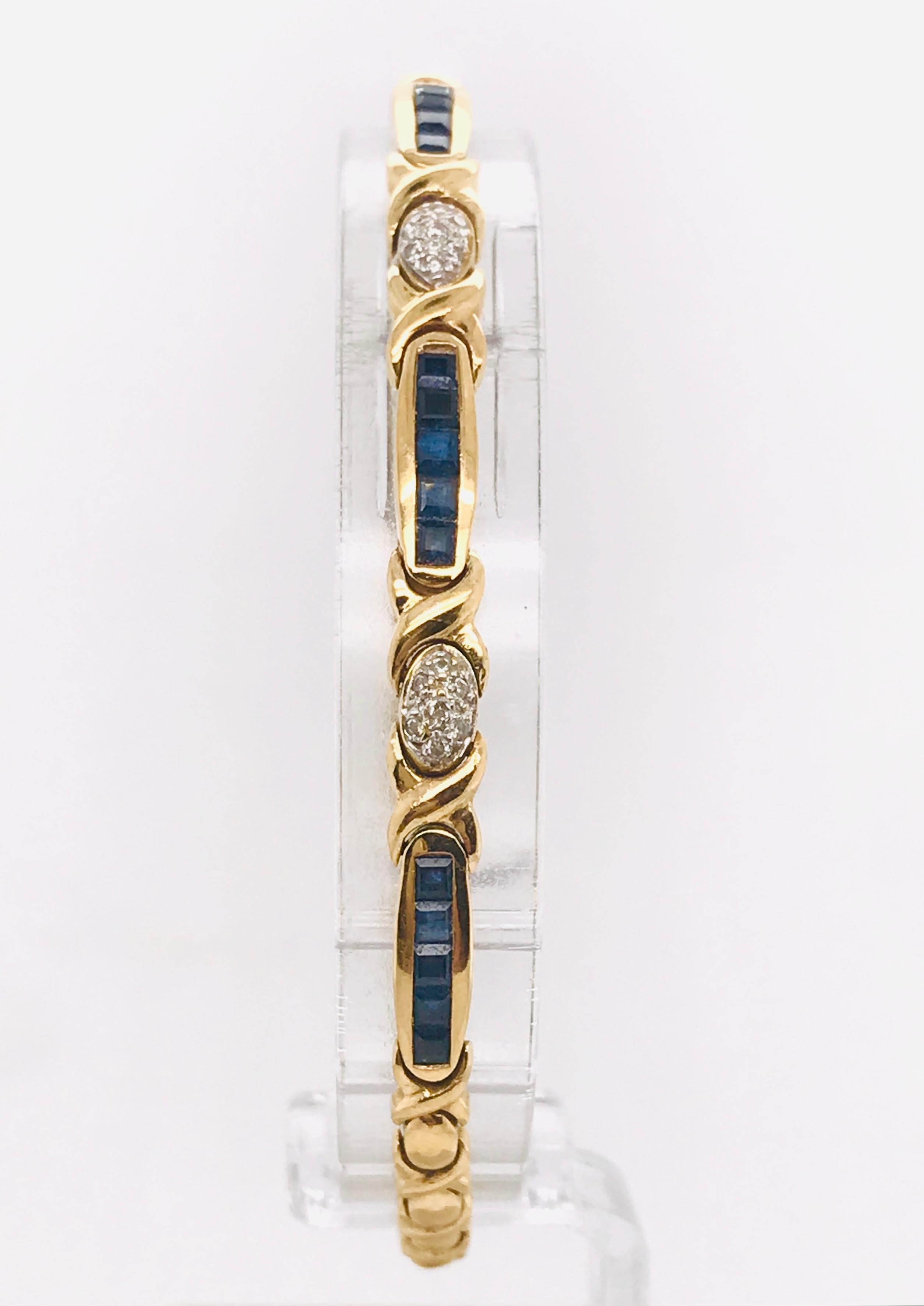 Brilliant Cut Yellow Gold 18 Carat Bracelet with Sapphires and Diamonds