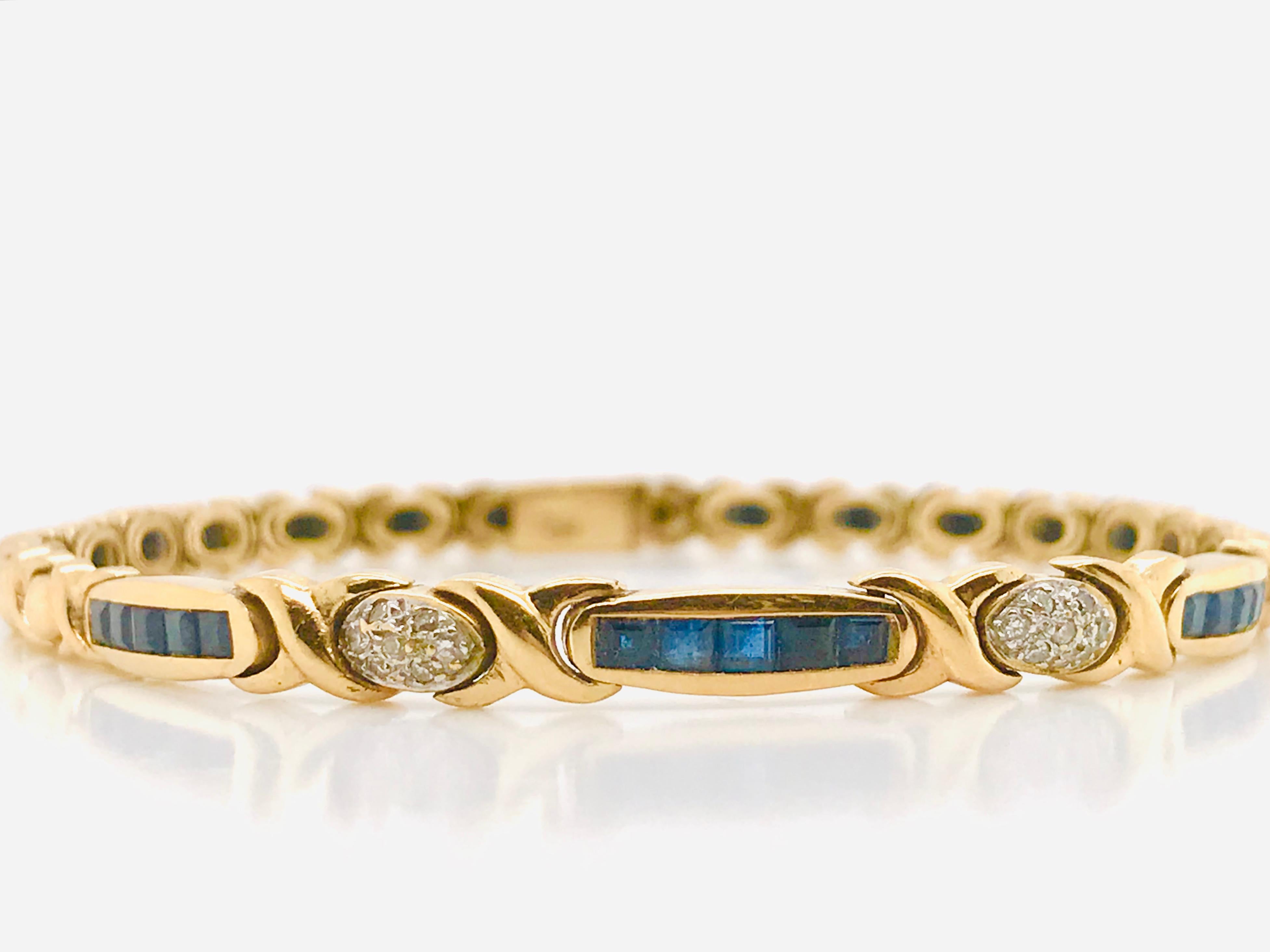 Yellow Gold 18 Carat Bracelet with Sapphires and Diamonds In New Condition In Vannes, FR