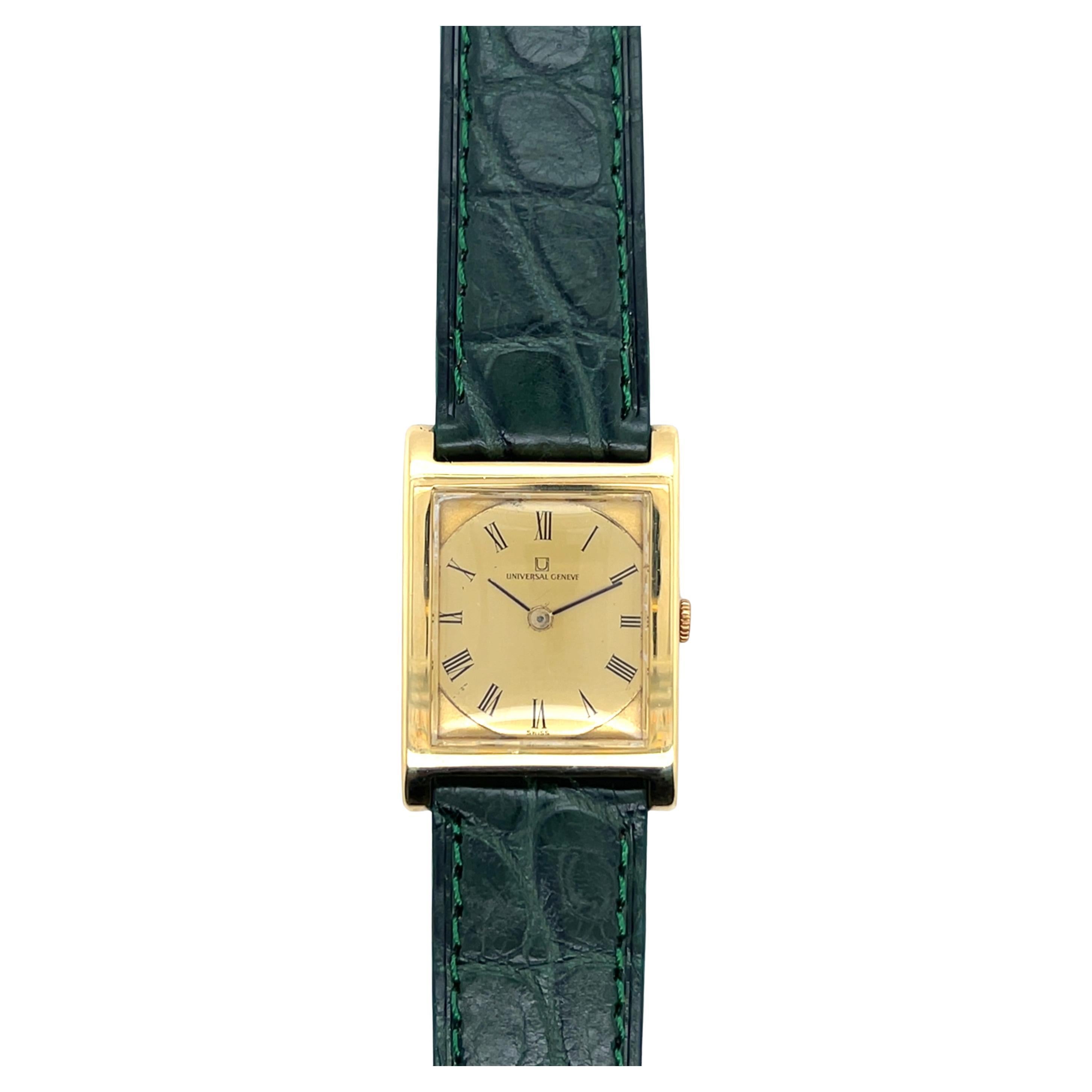 Yellow Gold 18 Carats Green Leather Universal Geneve Watches