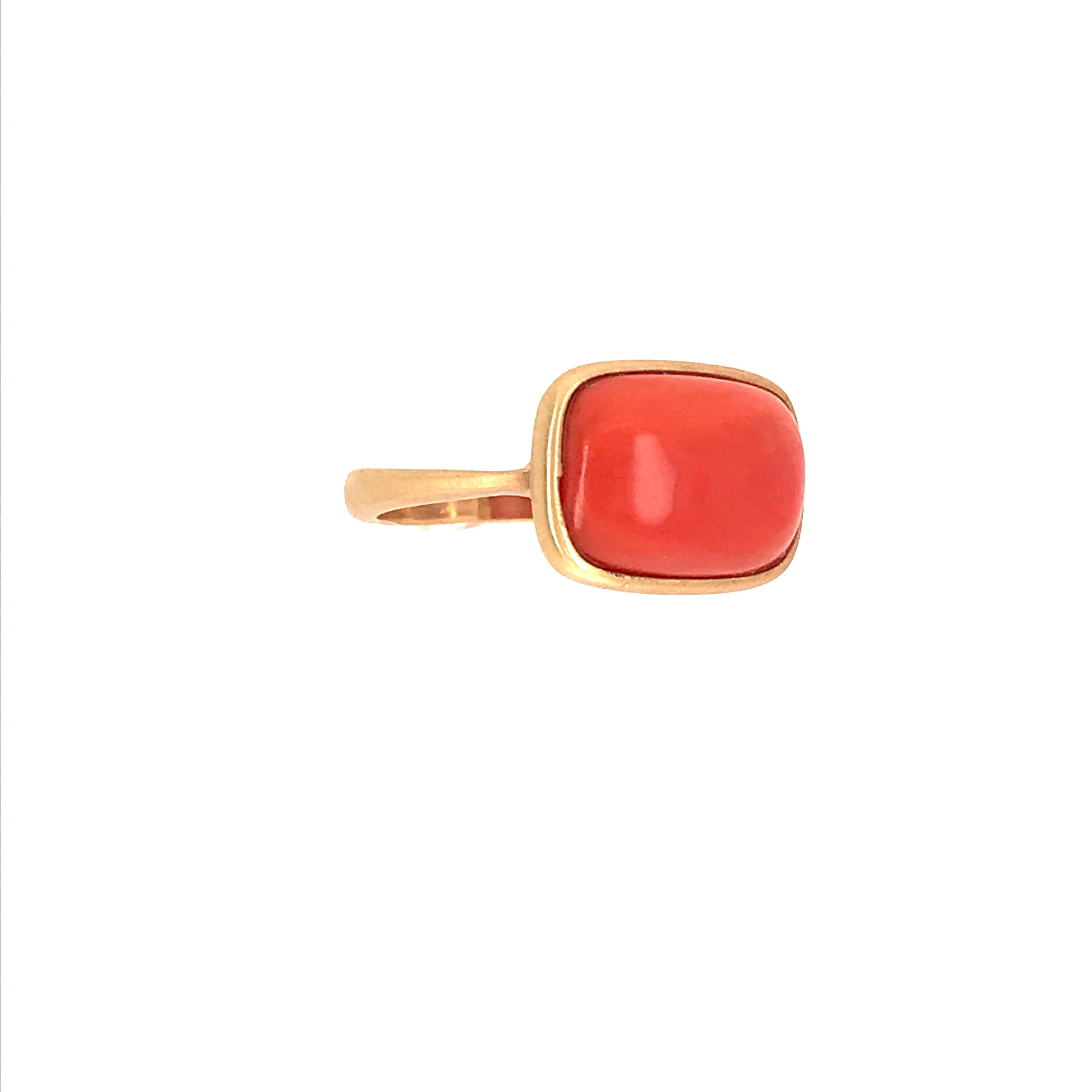 Yellow Gold 18 Karat Ring and Coral Cabochon In New Condition In Vannes, FR
