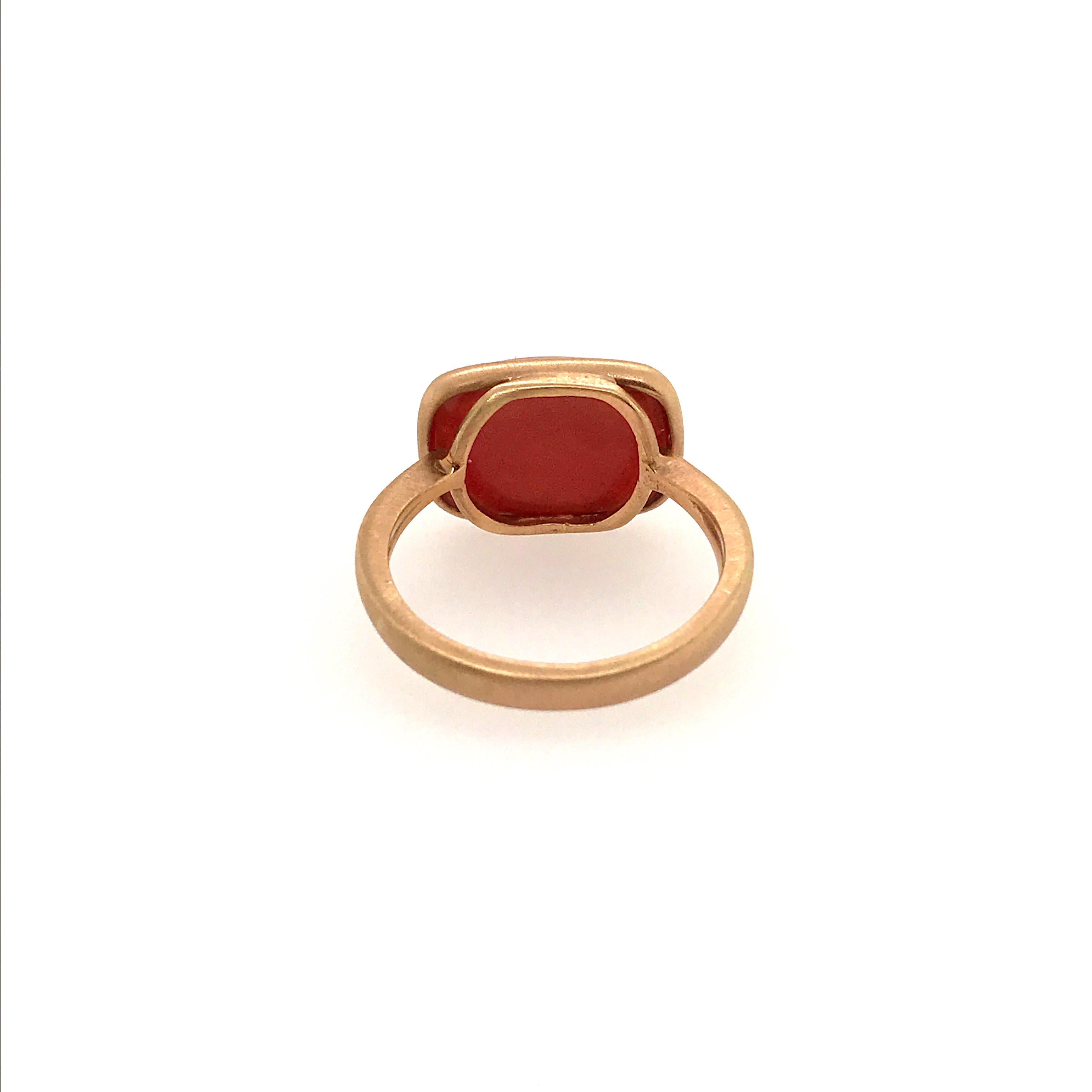 Women's Yellow Gold 18 Karat Ring and Coral Cabochon