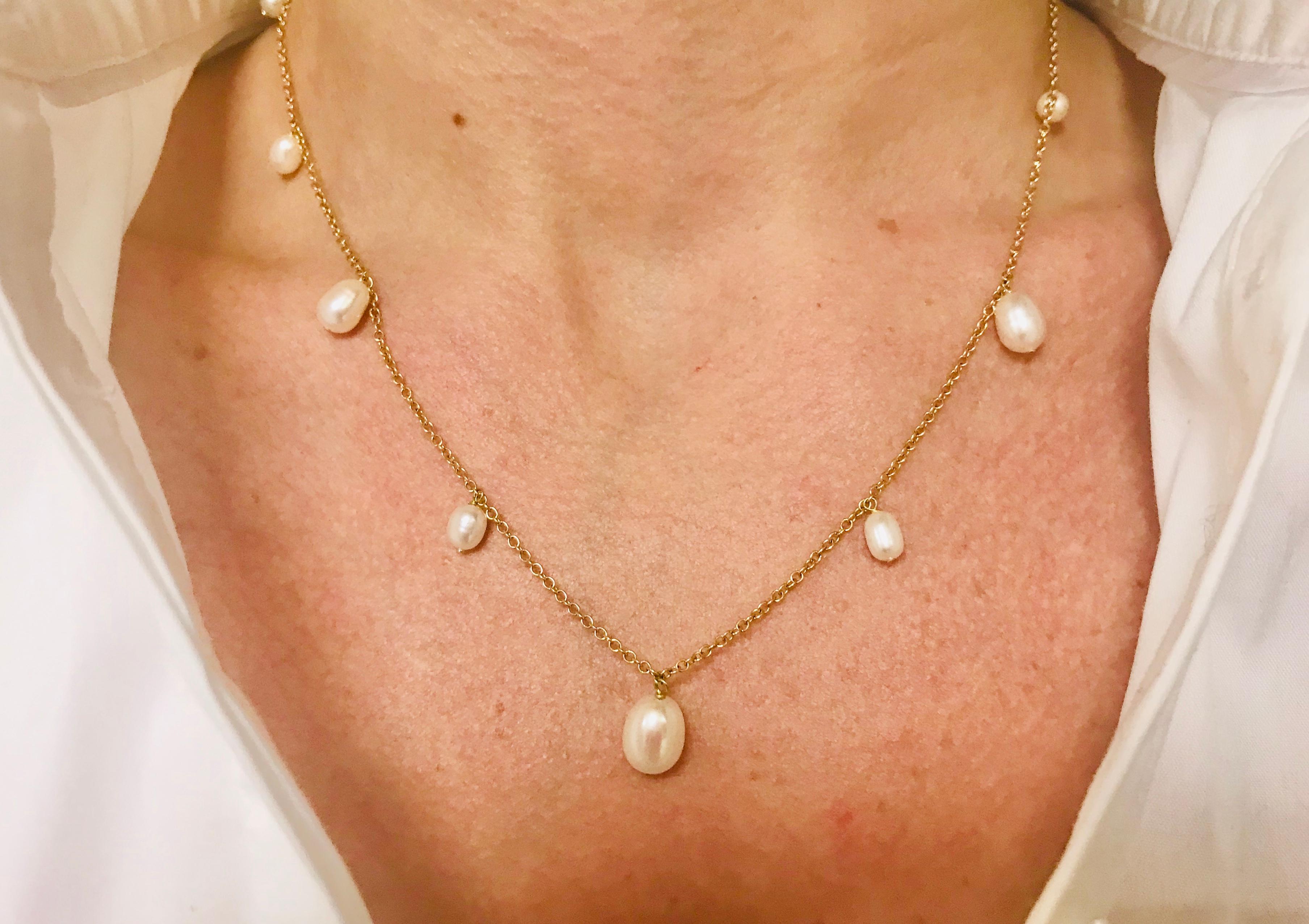 Women's Yellow Gold 18 Karat Chain and Natural Pearls Necklaces