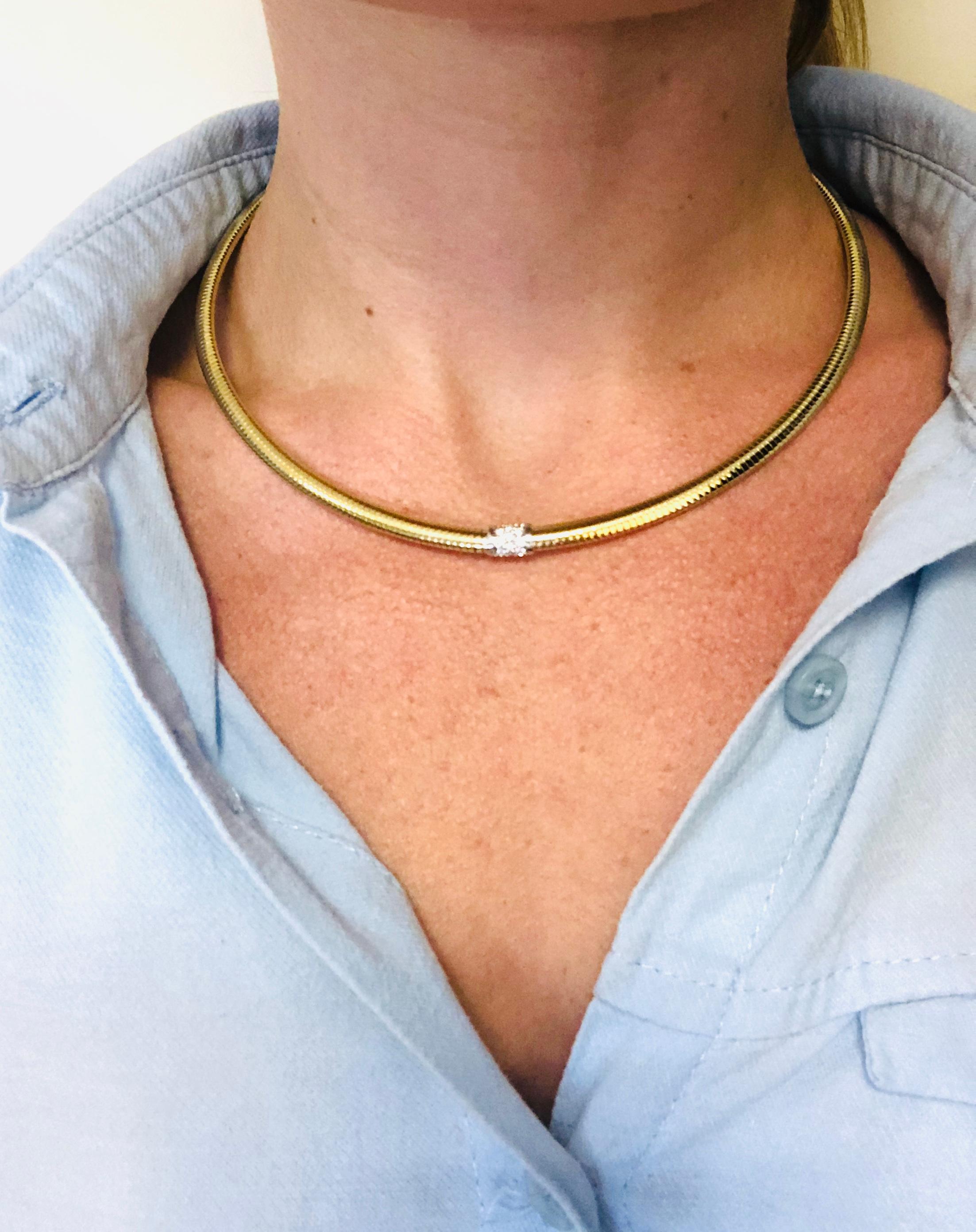 Gelbgold 18 Karat Choker Halskette und Diamanten Brillantschliff 6