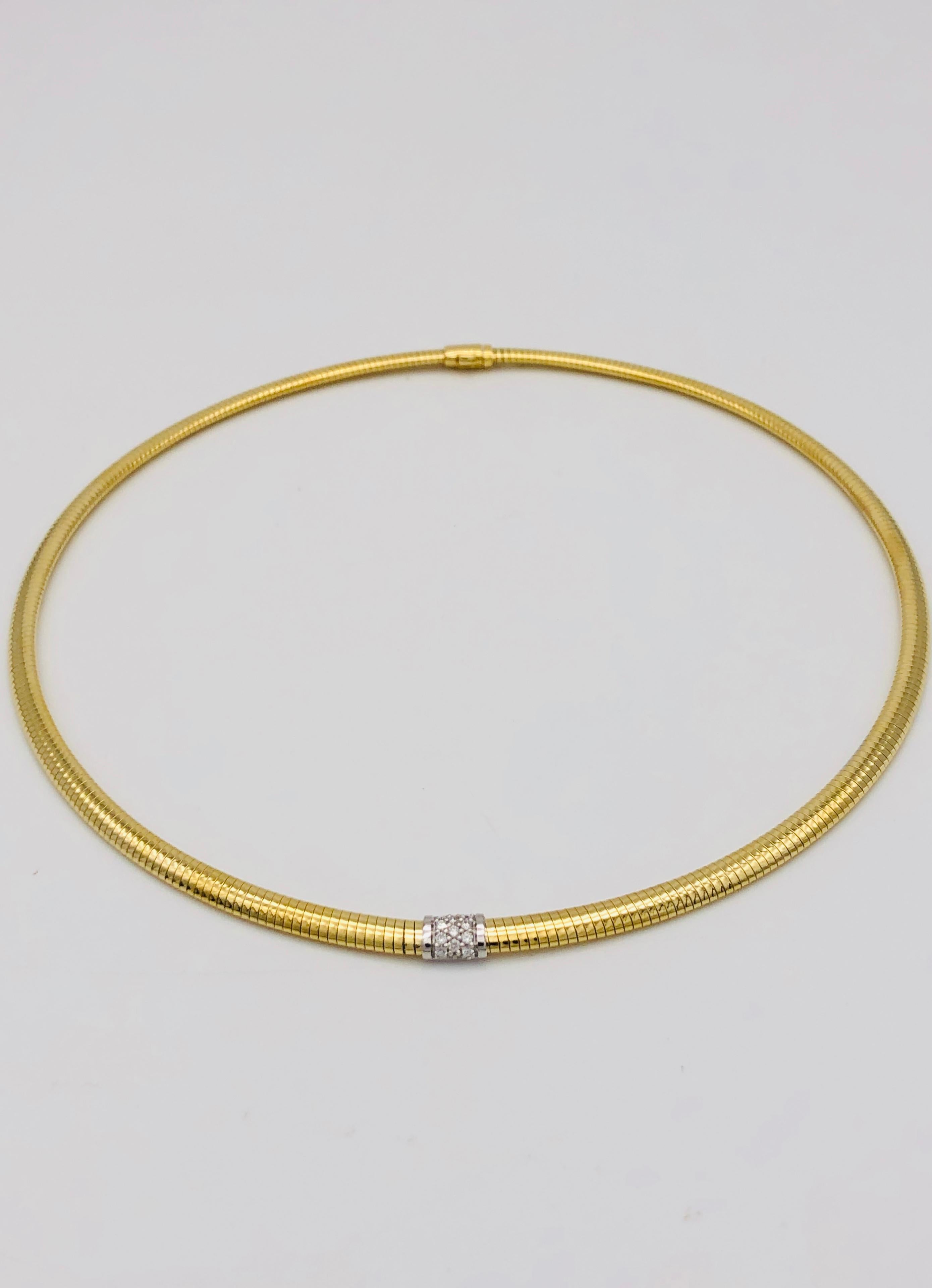 Gelbgold 18 Karat Choker Halskette und Diamanten Brillantschliff 3