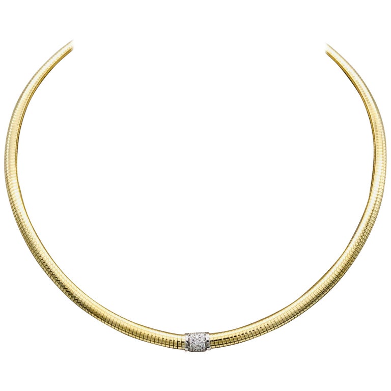 Yellow Gold 18 Karat Choker Necklace and Diamonds Brilliant Cut For ...