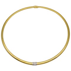 Gelbgold 18 Karat Choker Halskette und Diamanten Brillantschliff