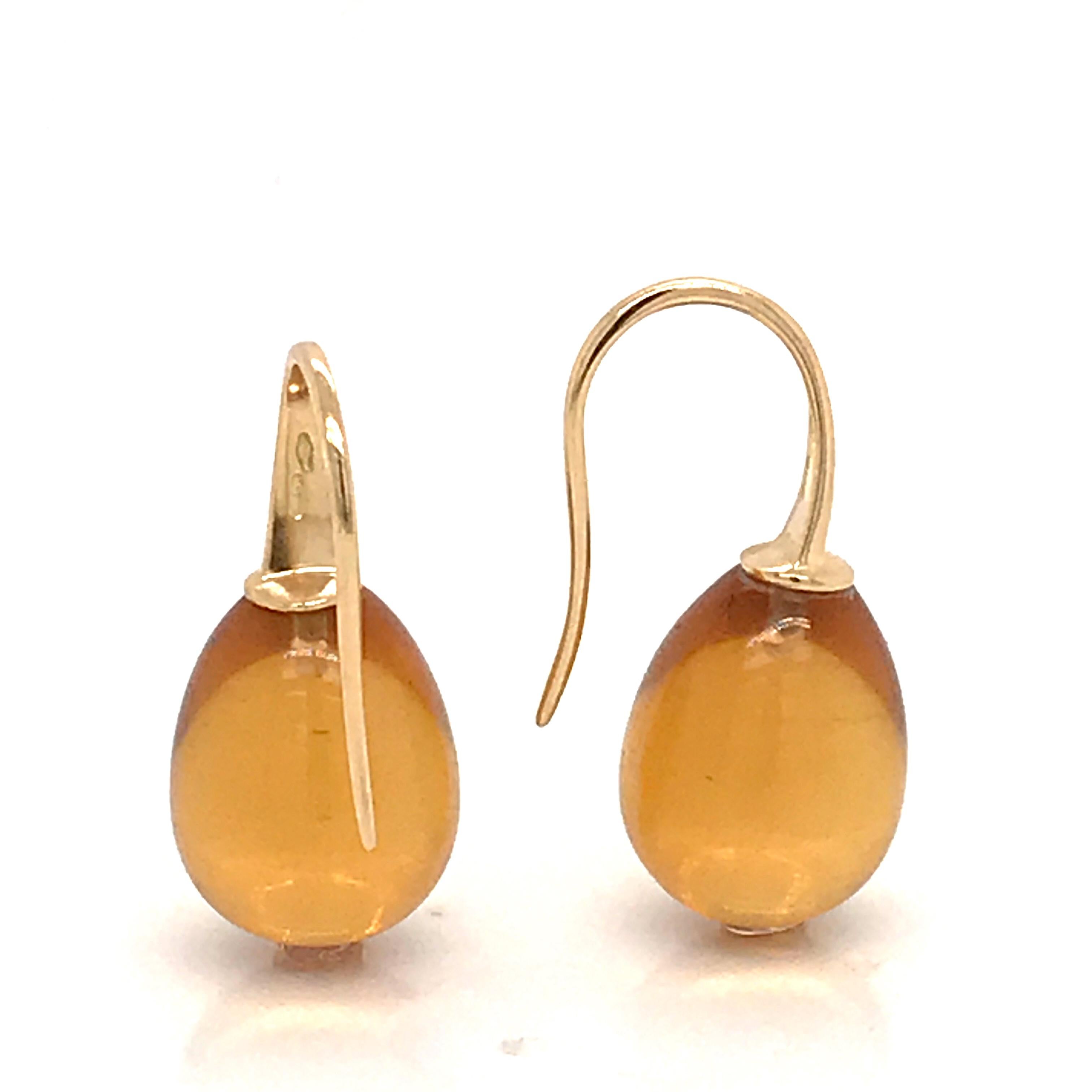 Contemporary Yellow Gold 18 Karat Hydro Citrine Drop Earrings