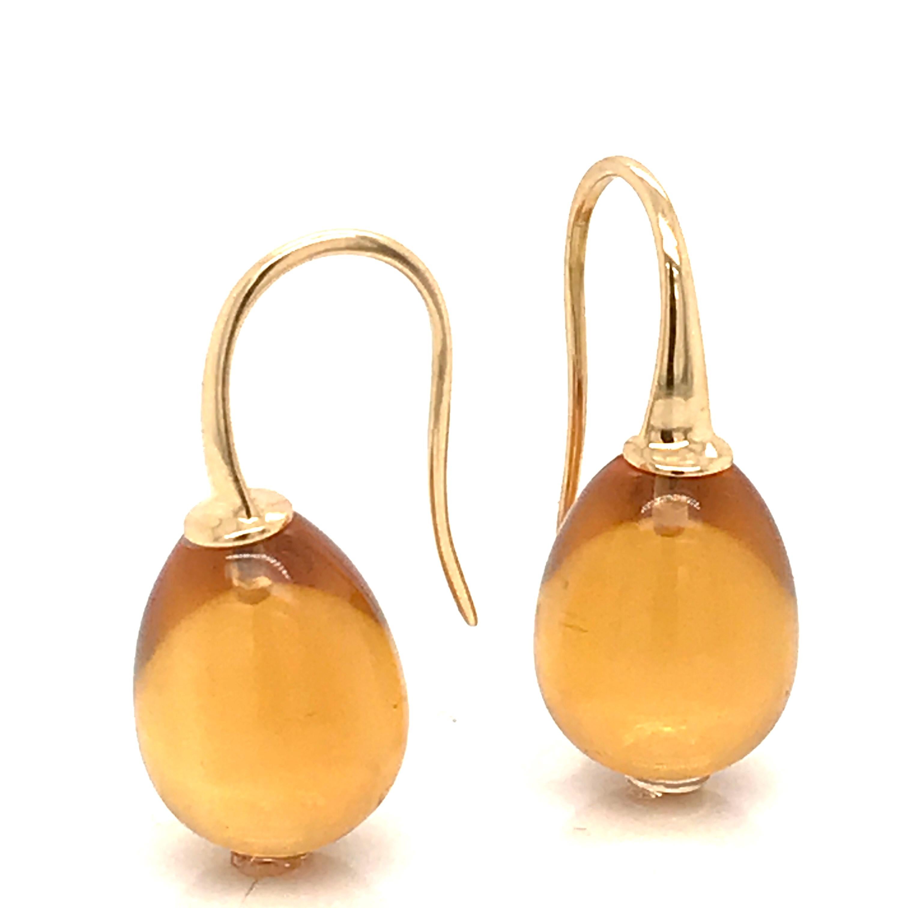 Single Cut Yellow Gold 18 Karat Hydro Citrine Drop Earrings