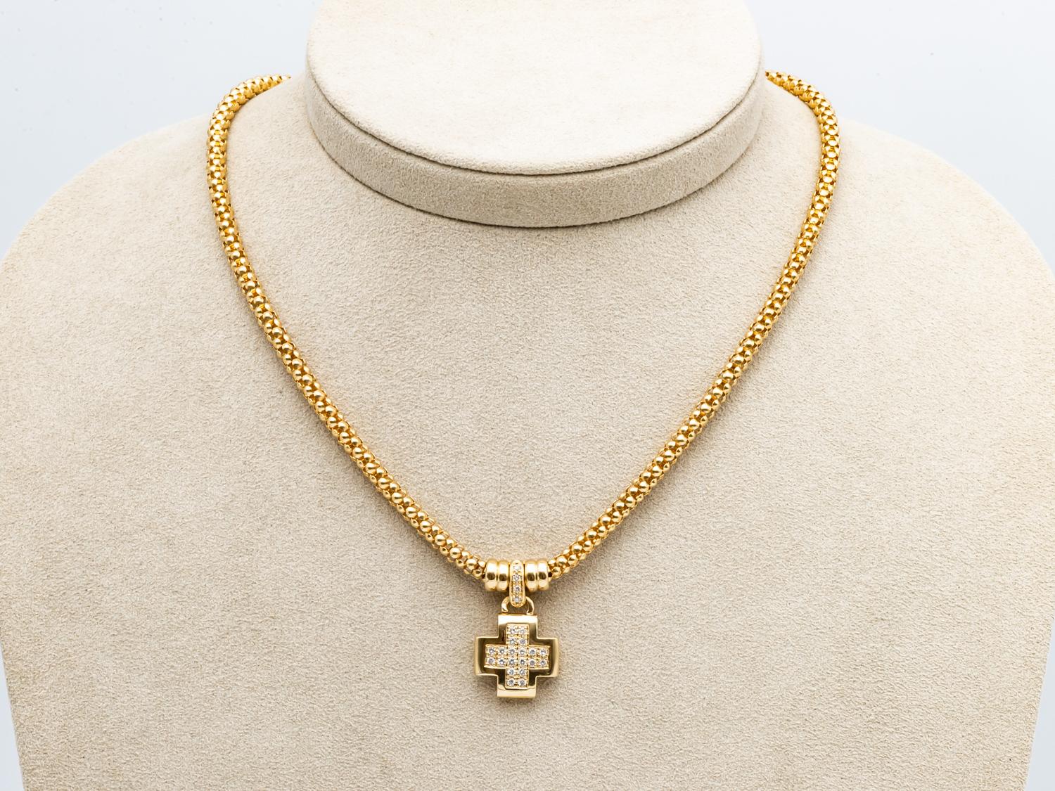 Women's or Men's Yellow Gold 18 Karat Necklace with a Cross Pendant Articulated Diamond Paving