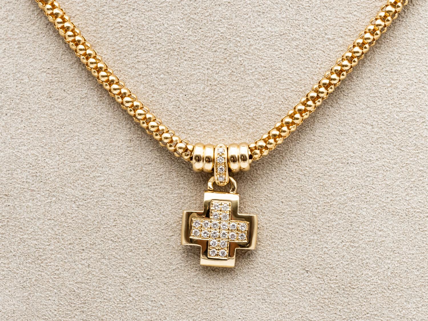 Yellow Gold 18 Karat Necklace with a Cross Pendant Articulated Diamond Paving 1