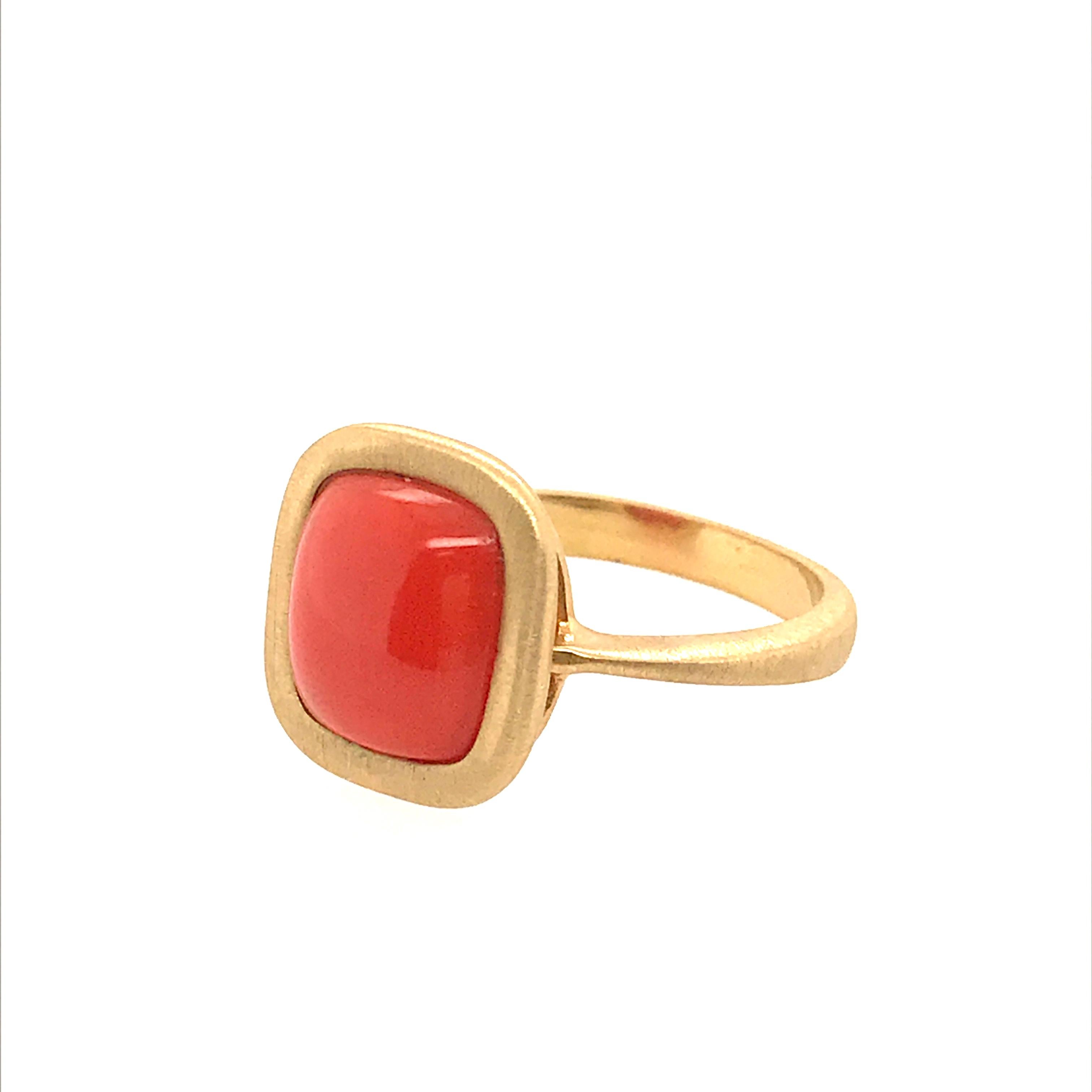 Yellow Gold 18 Karat Ring and Coral Cabochon 2