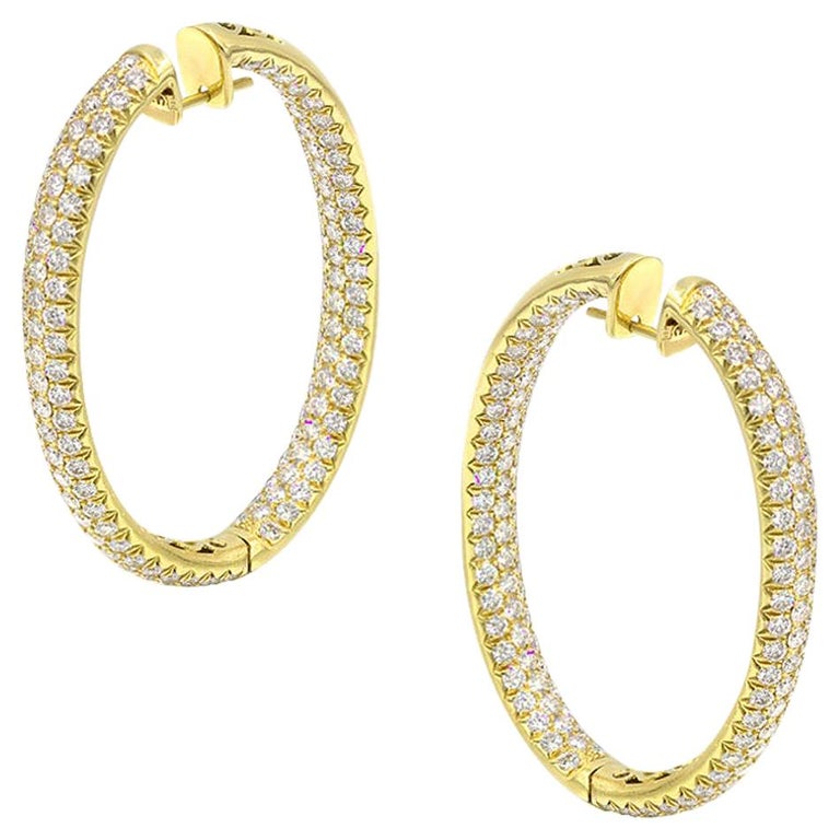 Yellow Gold 18 Karat White Diamond Big Elegant Hoop Earrings For Sale ...