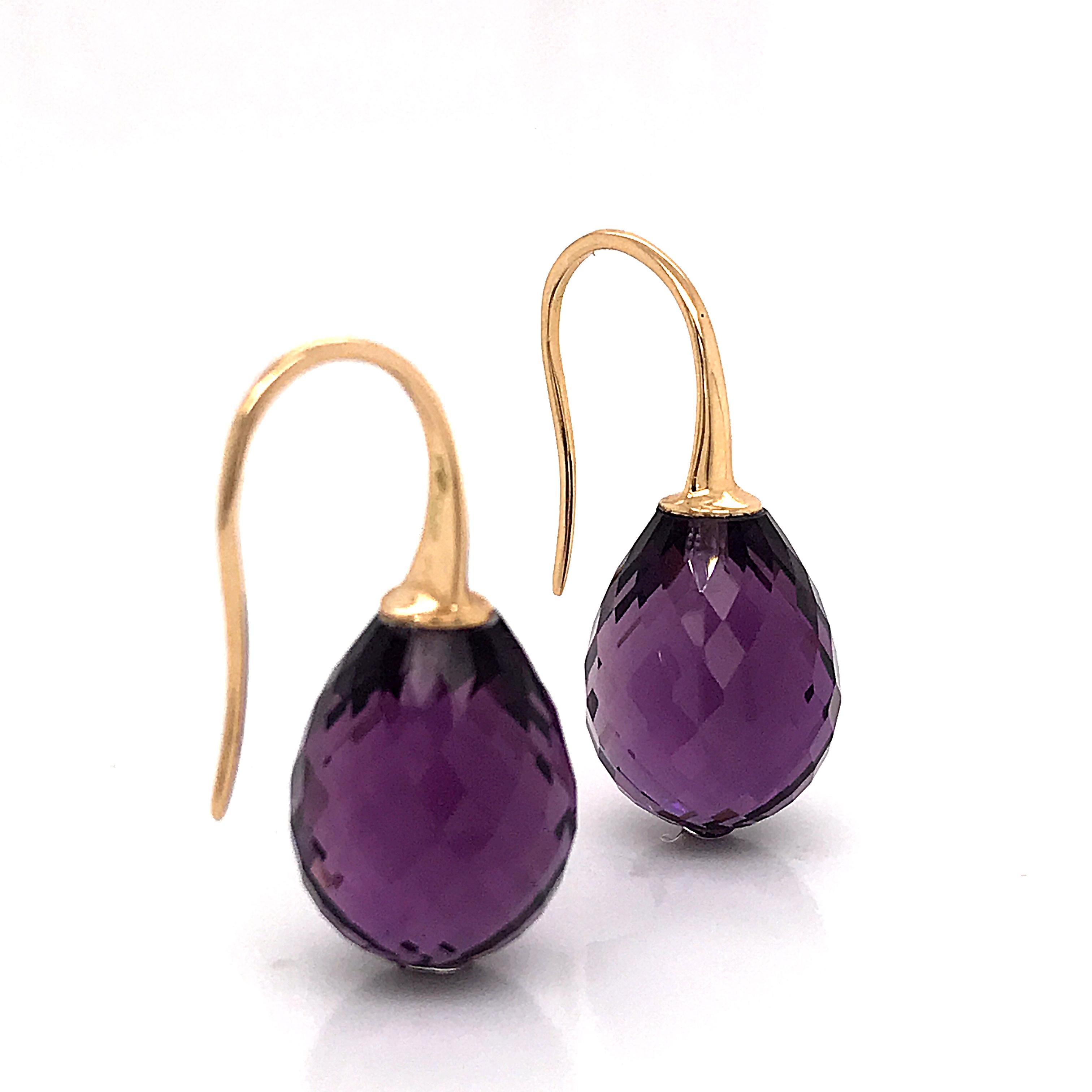 Yellow Gold 18 Karat with Amethyste Drop Earrings For Sale at 1stDibs