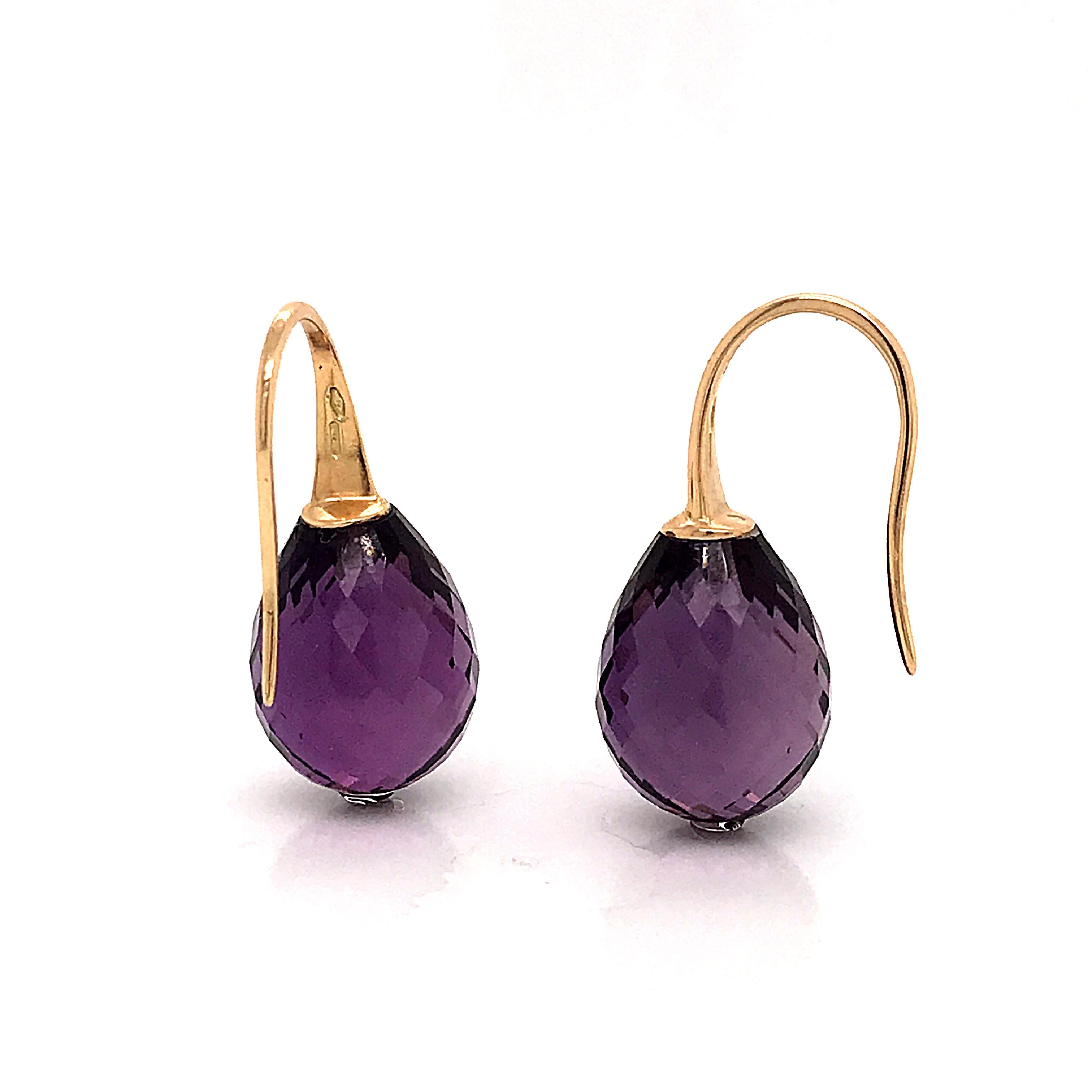 Yellow Gold 18 Karat with Amethyste Drop Earrings For Sale at 1stDibs