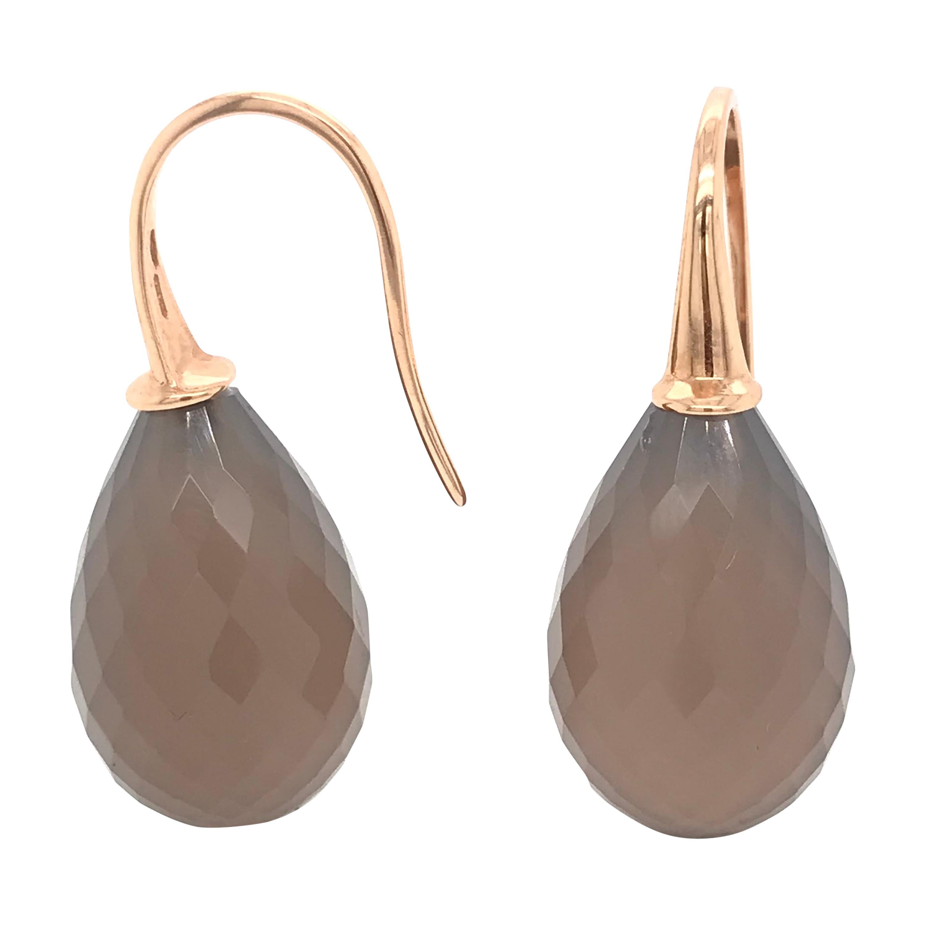 Yellow Gold 18 Karat with Grey Agatha Drop Earrings