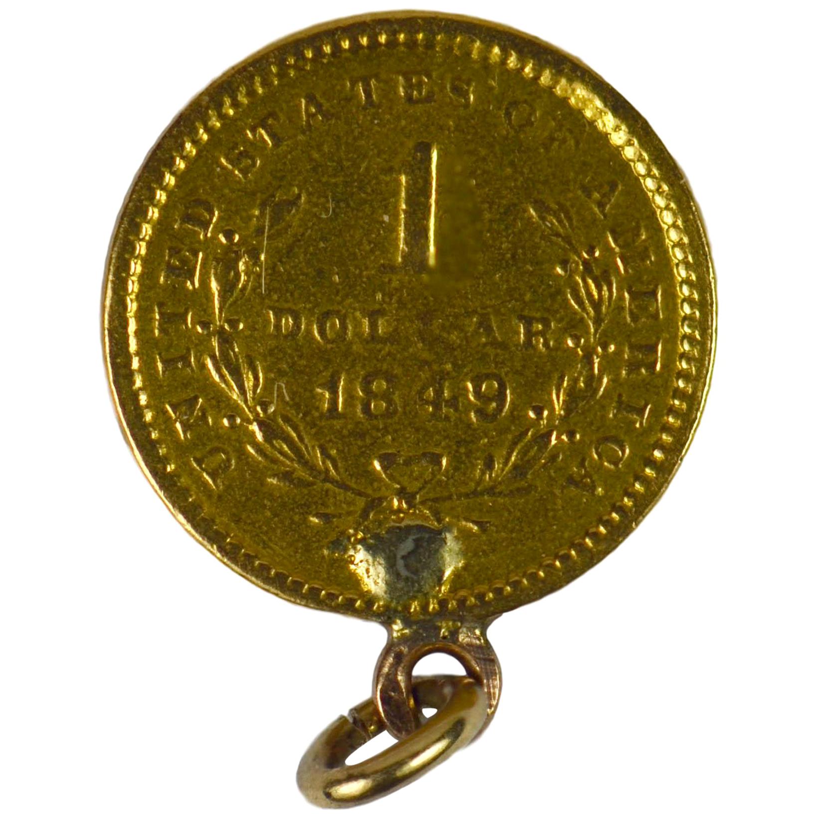 Yellow Gold 1849 One Dollar Coin Charm Pendant