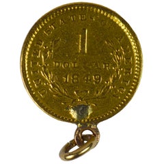 Vintage Yellow Gold 1849 One Dollar Coin Charm Pendant