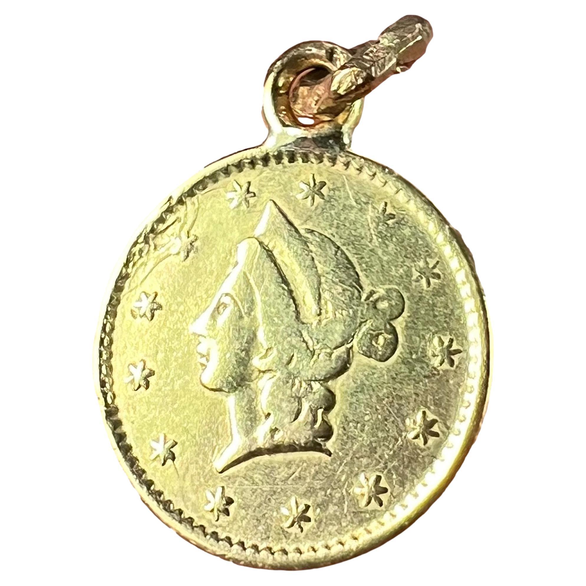 Yellow Gold 1852 California Half Dollar Coin Charm Pendant