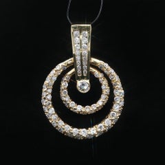 Yellow Gold 1.86ctw Round Diamond Dual Circle Door Knocker Dangle Slide Pendant