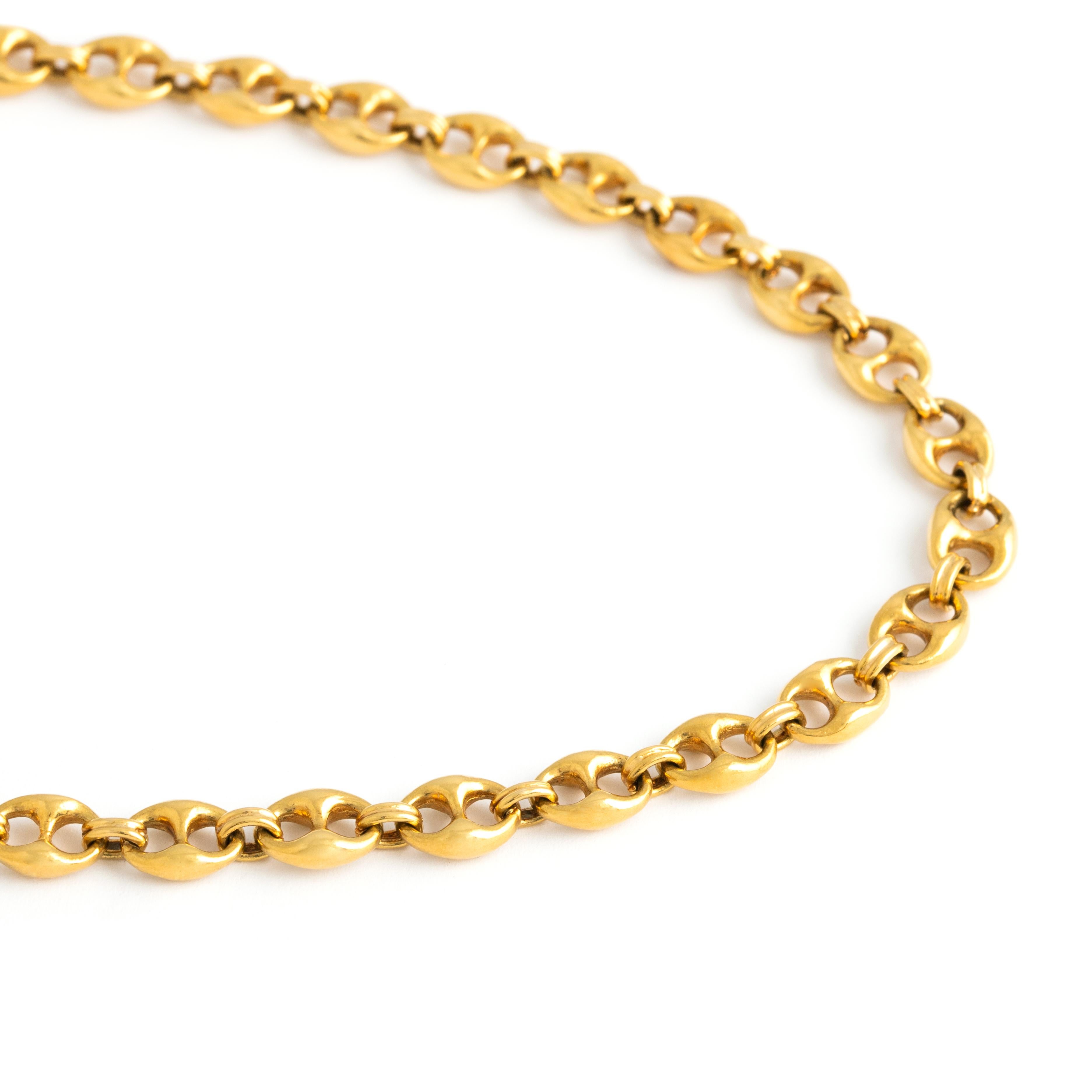 Women's or Men's Rare Chain Coffee Bean Yellow Gold 18K Sautoir Necklace 