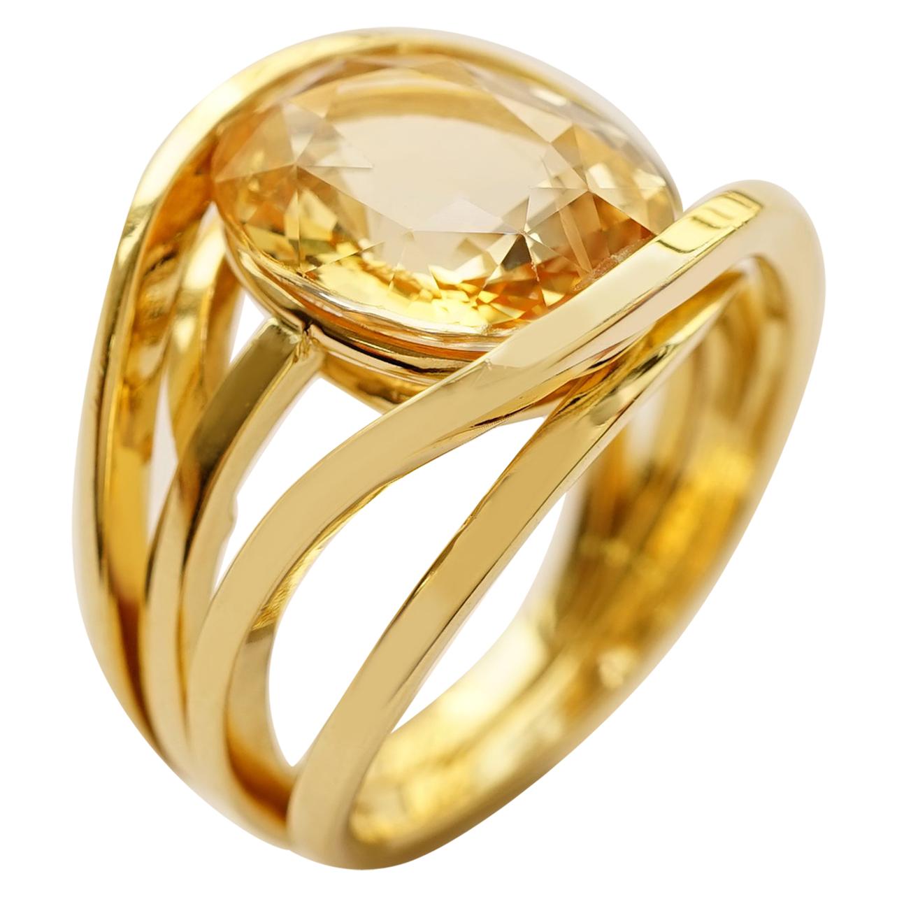 Yellow Gold 18 Karat Multi Band and Yellow Honey Colored Sapphire Band Ring For Sale