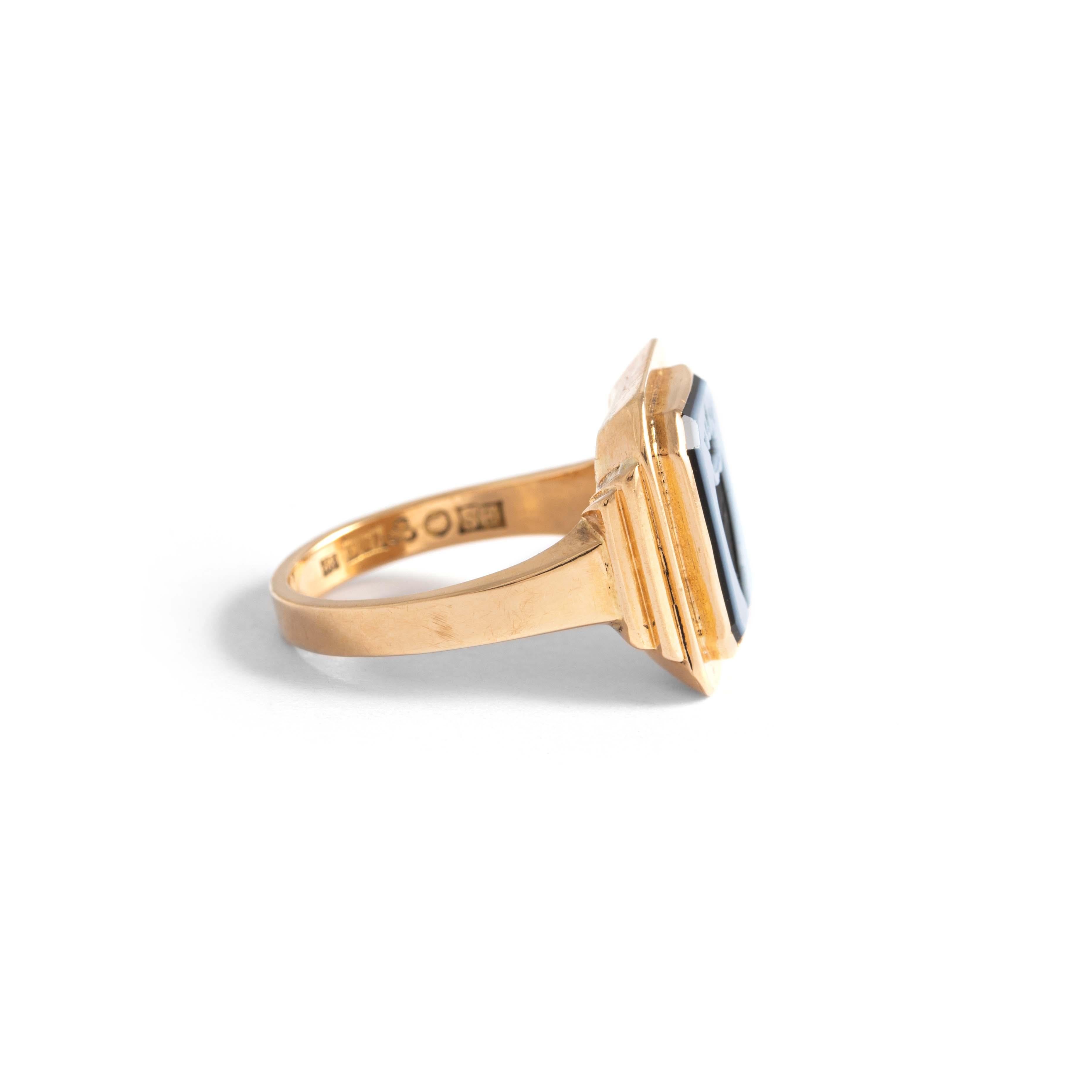 Square Cut Yellow Gold 18k Signet Ring with Intaglio For Sale