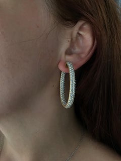 Yellow Gold 18 Karat White Diamond Big Elegant Hoop Earrings