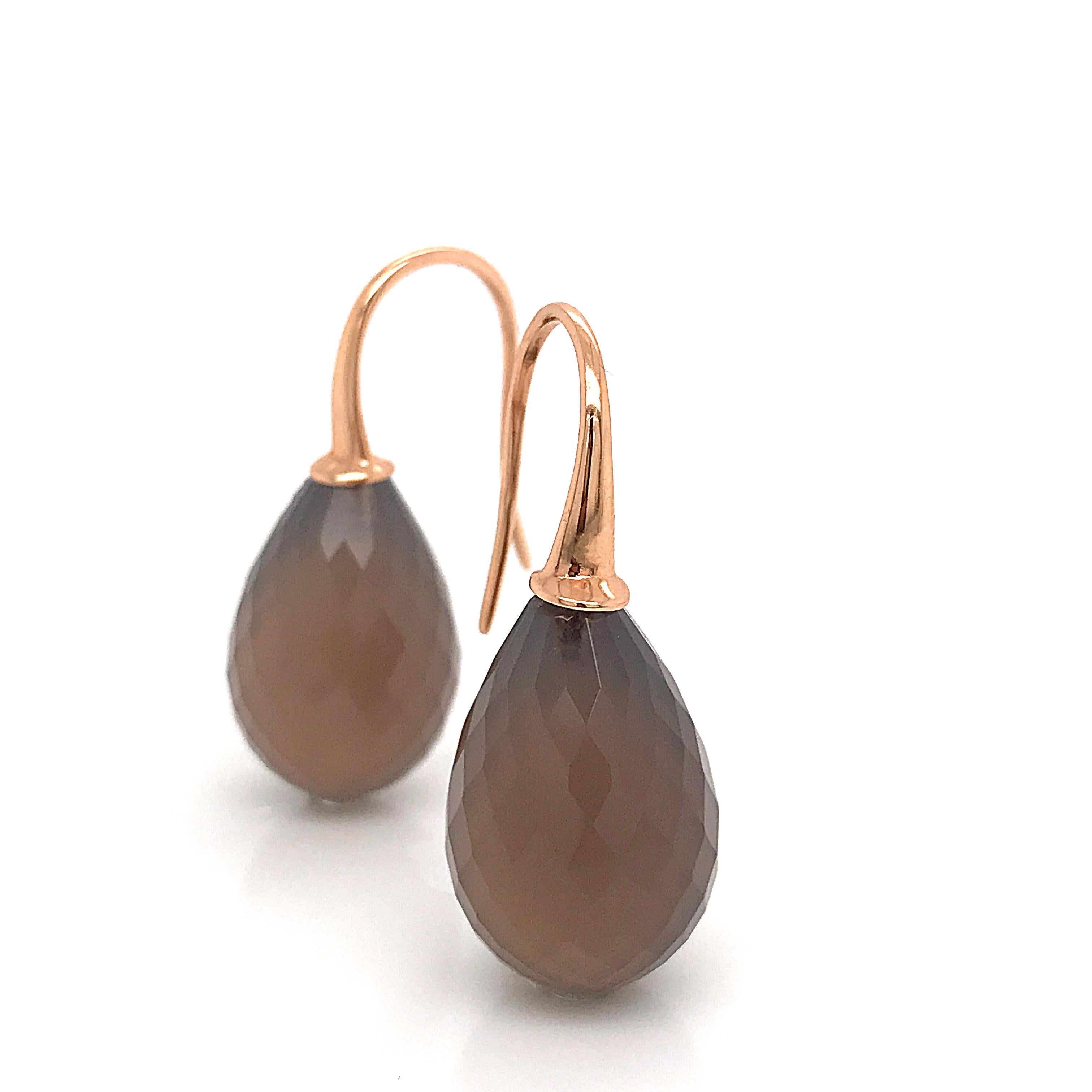 Yellow Gold 18 Karat with Grey Agatha Drop Earrings 7