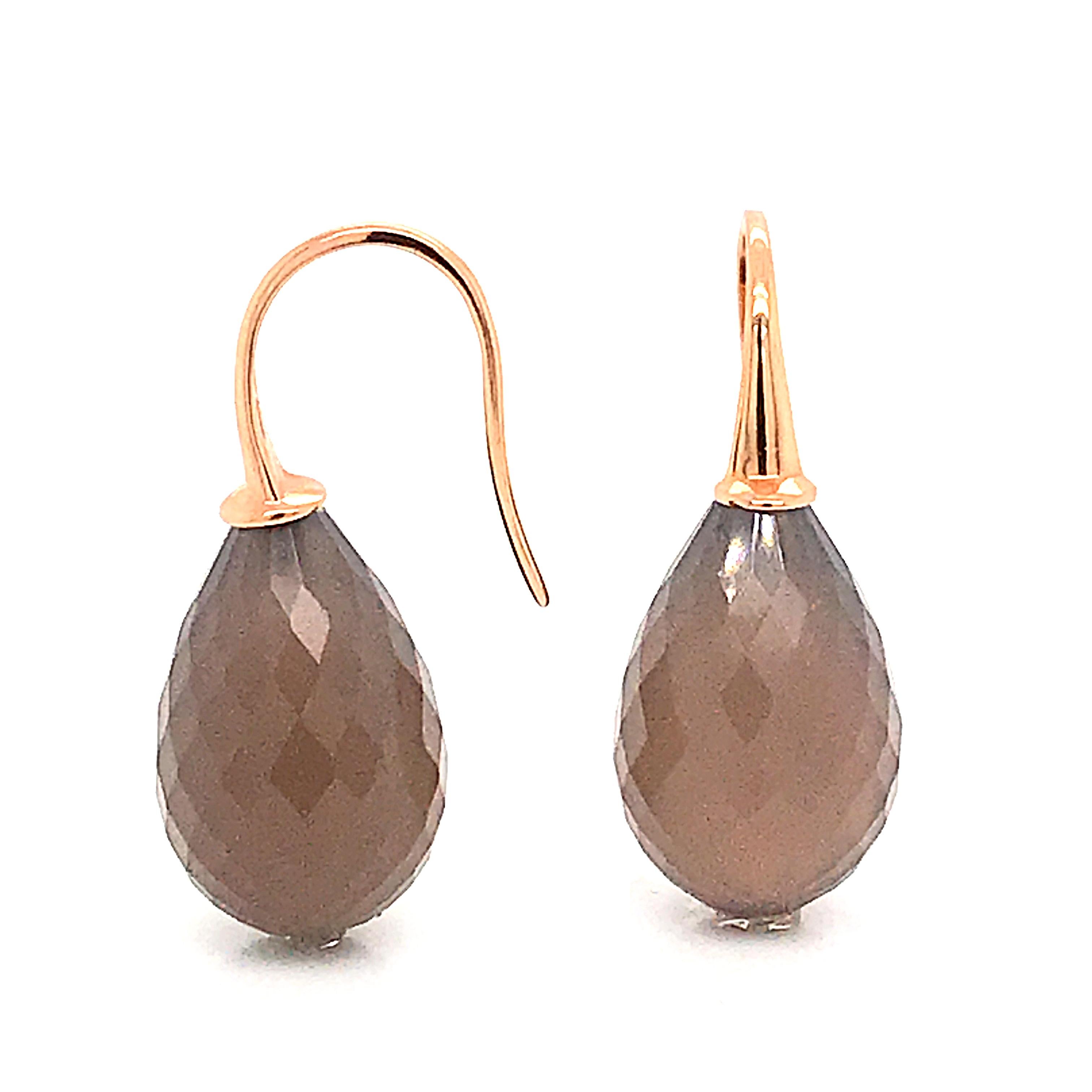 Contemporary Yellow Gold 18 Karat with Grey Agatha Drop Earrings