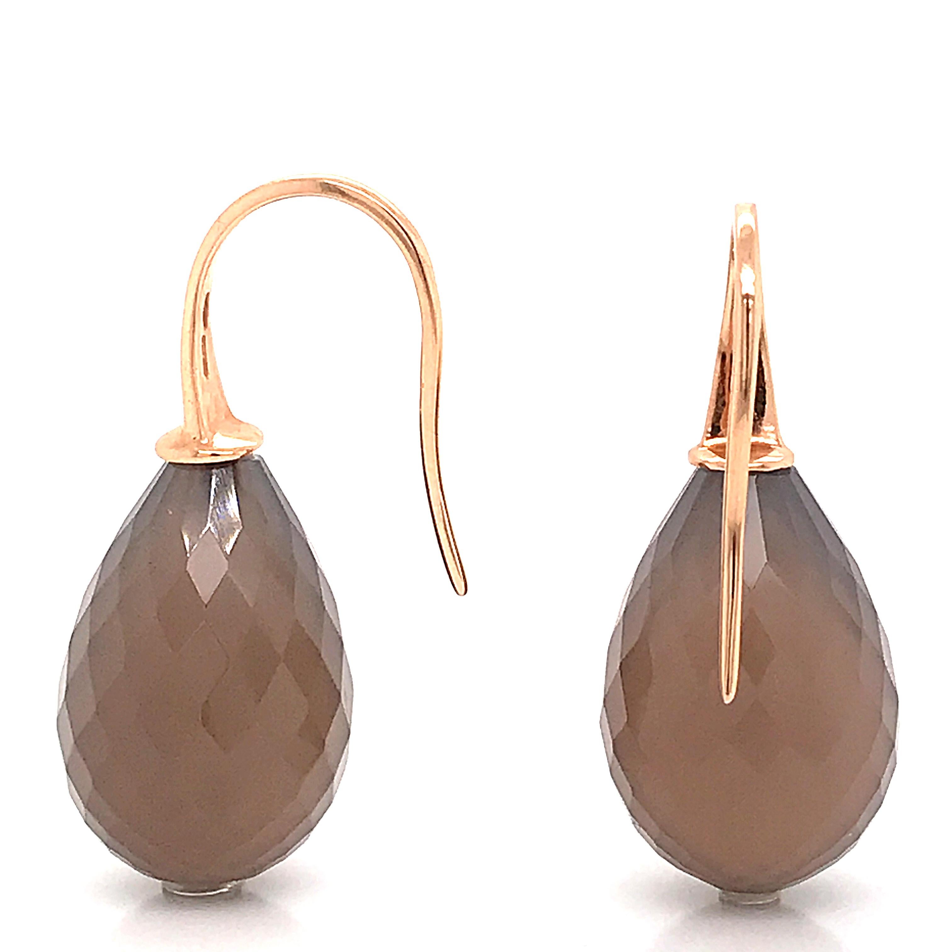 Yellow Gold 18 Karat with Grey Agatha Drop Earrings 4