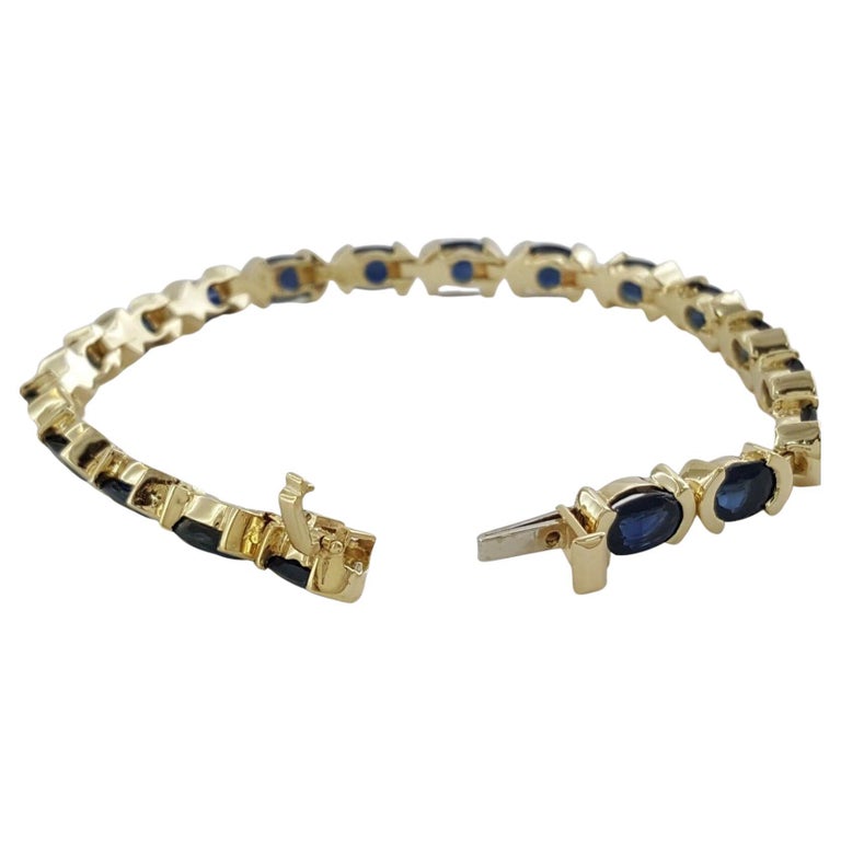 Yellow Gold 19ct Total Weight Oval Cut Blue Sapphire Tennis Bracelet
