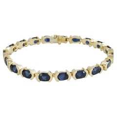 Yellow Gold 19ct Total Weight Oval Cut Blue Sapphire Tennis Bracelet