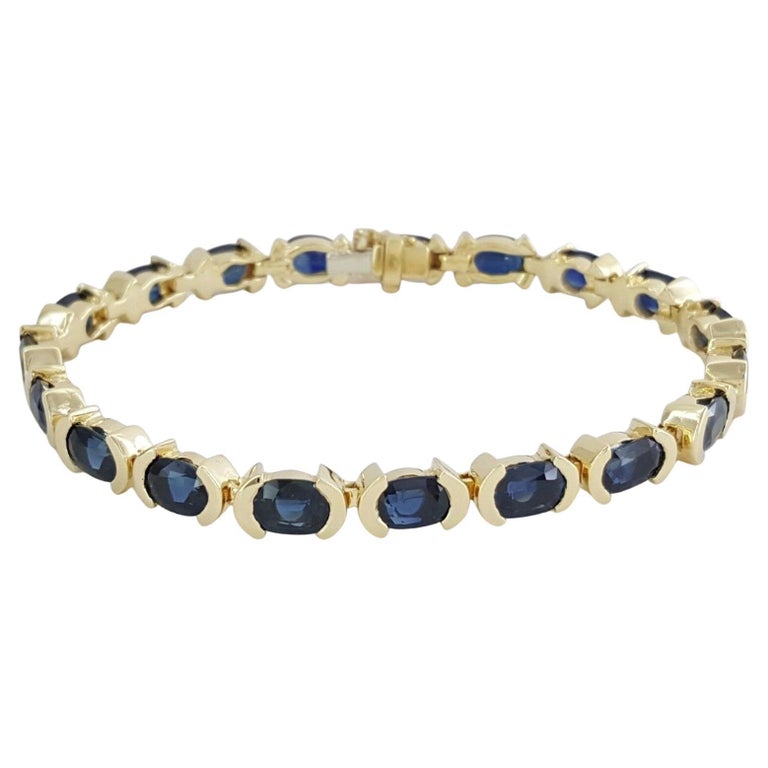 Yellow Gold 19ct Total Weight Oval Cut Blue Sapphire Tennis Bracelet